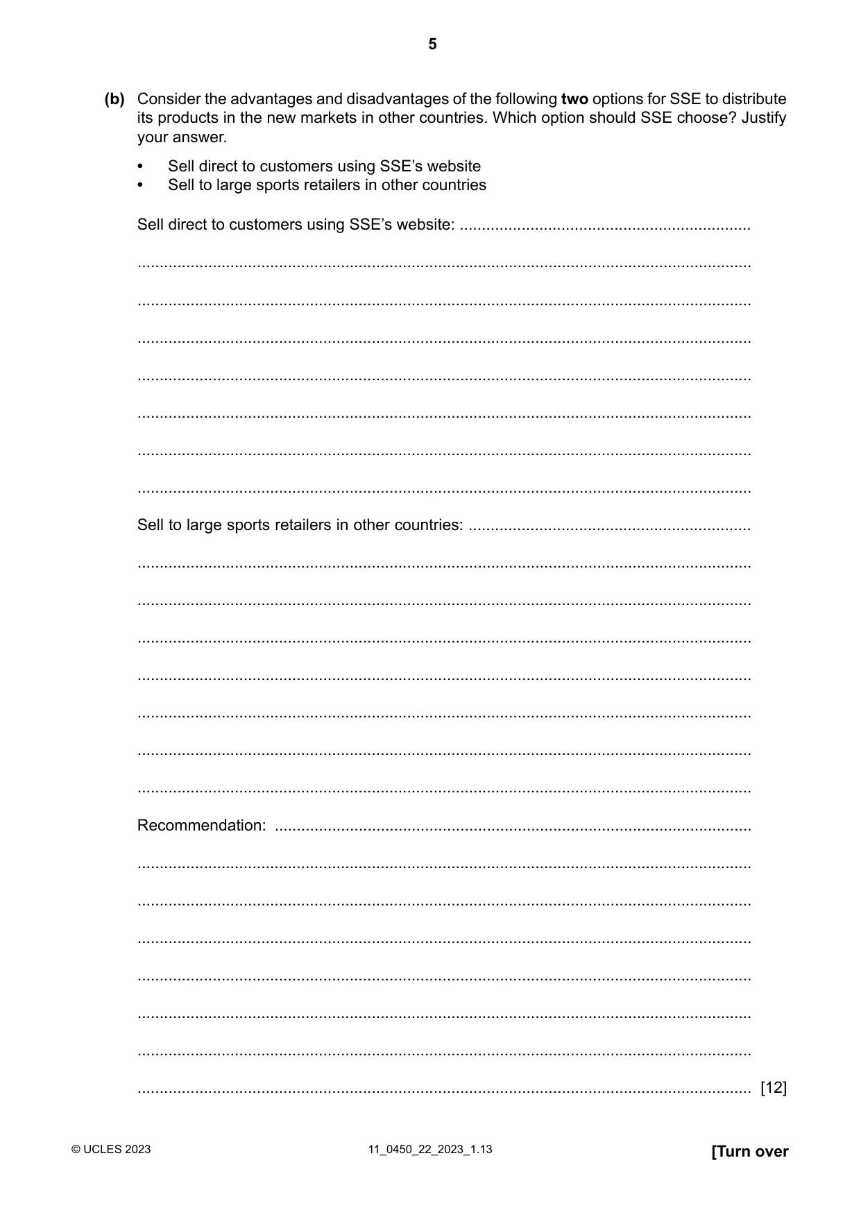 Cambridge IGCSE Business Studies 0450 2023 Oct/Nov Paper 2 · Variant 2 question paper, page 5 of 12