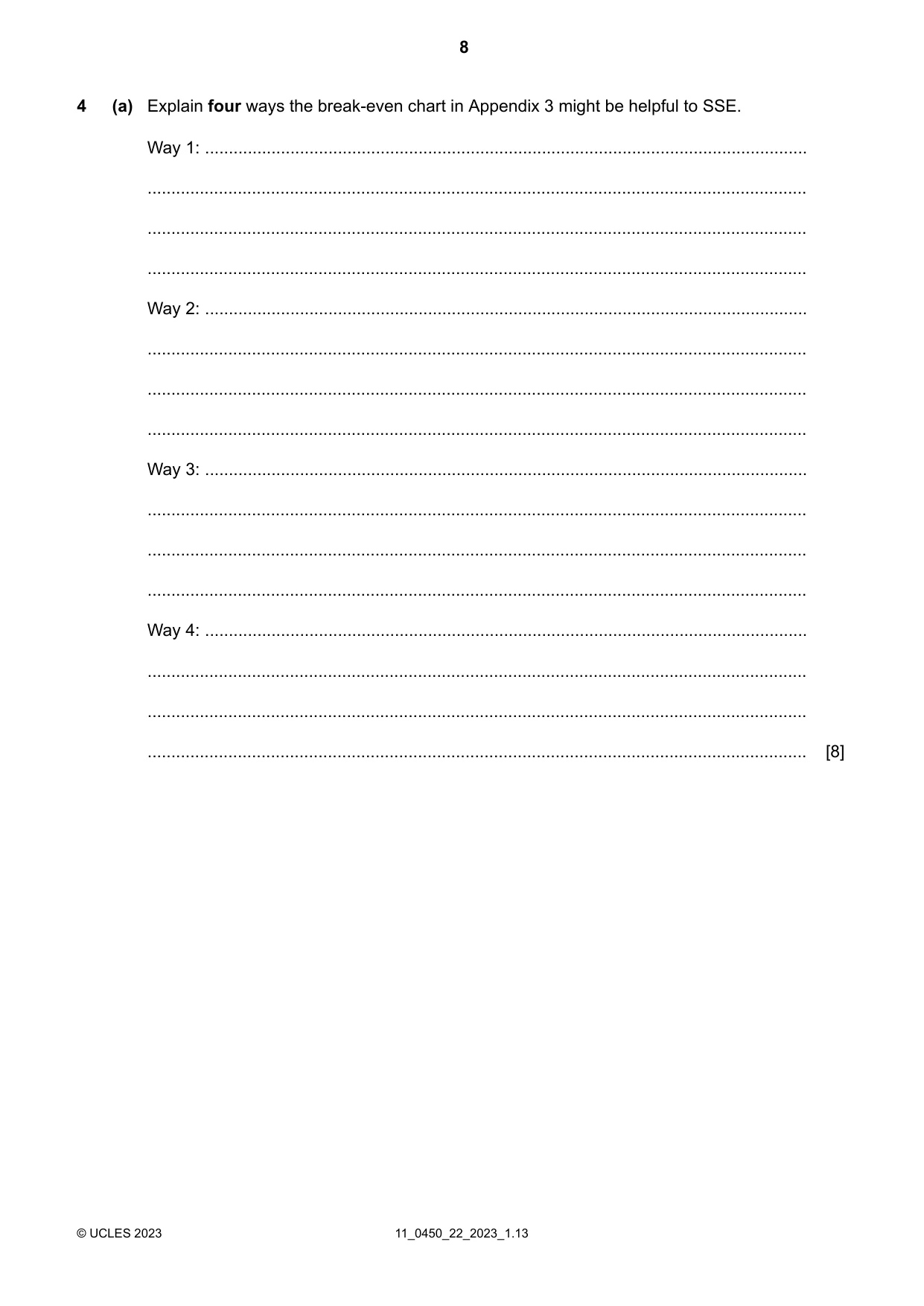Cambridge IGCSE Business Studies 0450 2023 Oct/Nov Paper 2 · Variant 2 question paper, page 8 of 12