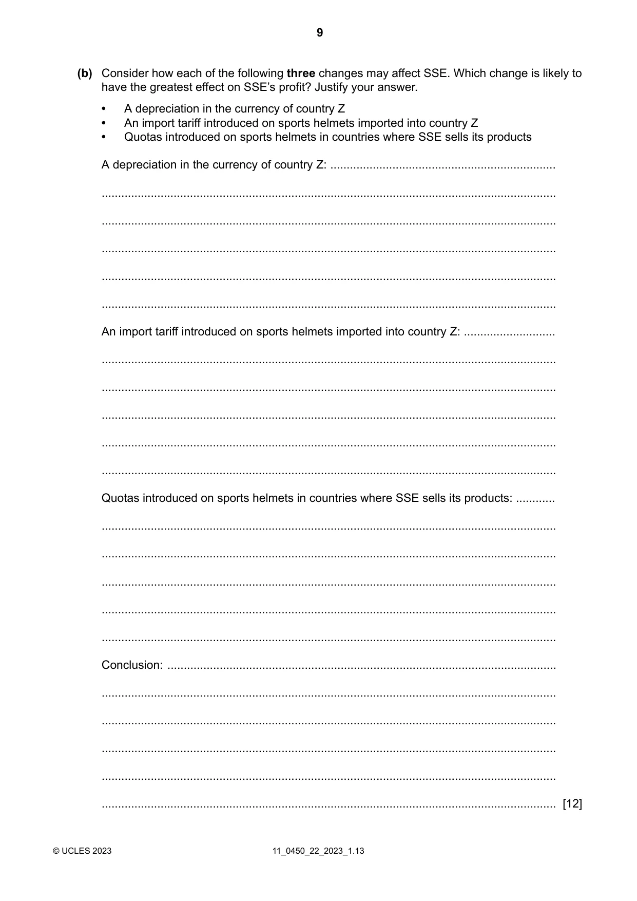 Cambridge IGCSE Business Studies 0450 2023 Oct/Nov Paper 2 · Variant 2 question paper, page 9 of 12