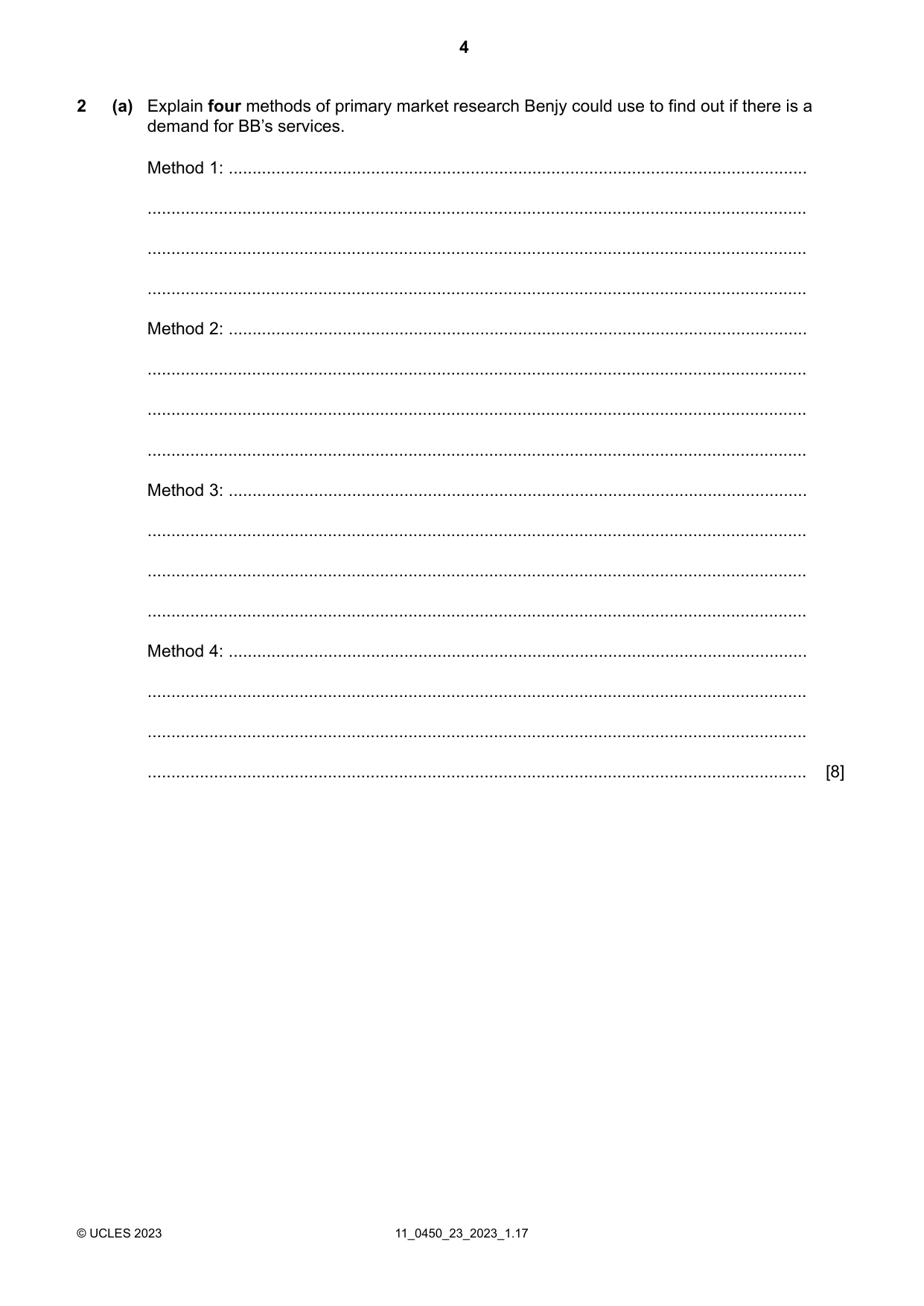 Cambridge IGCSE Business Studies 0450 2023 Oct/Nov Paper 2 · Variant 3 question paper, page 4 of 12