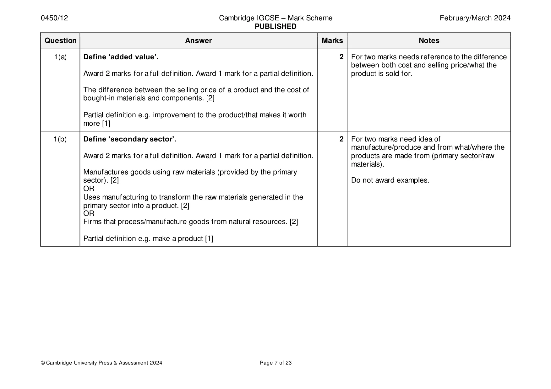 Mark scheme, page 7 of 23