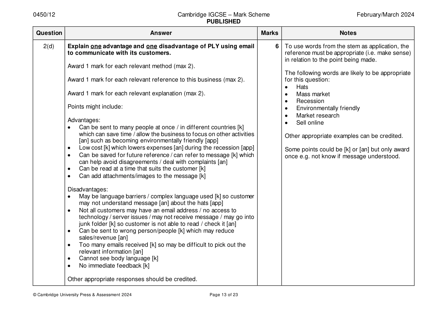 Mark scheme, page 13 of 23