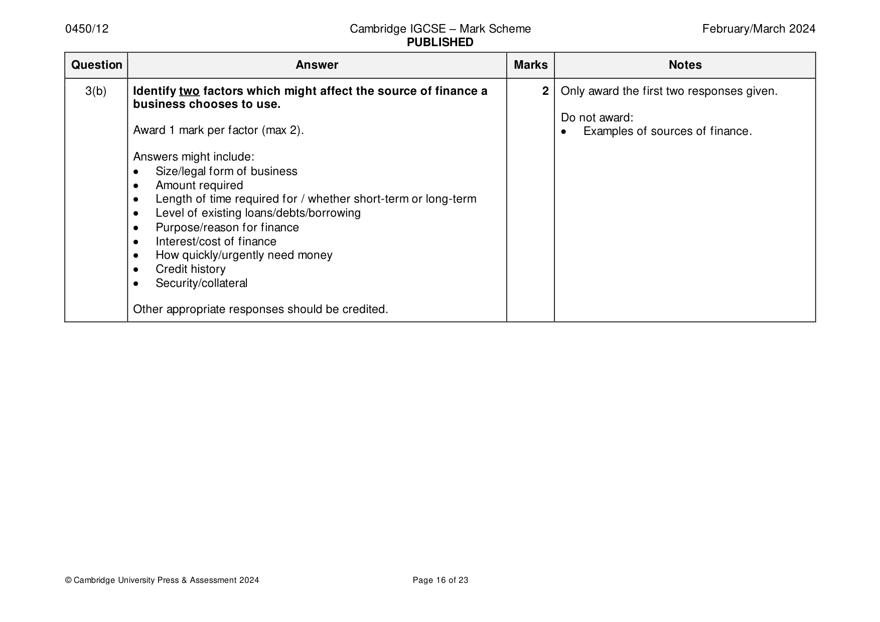 Mark scheme, page 16 of 23