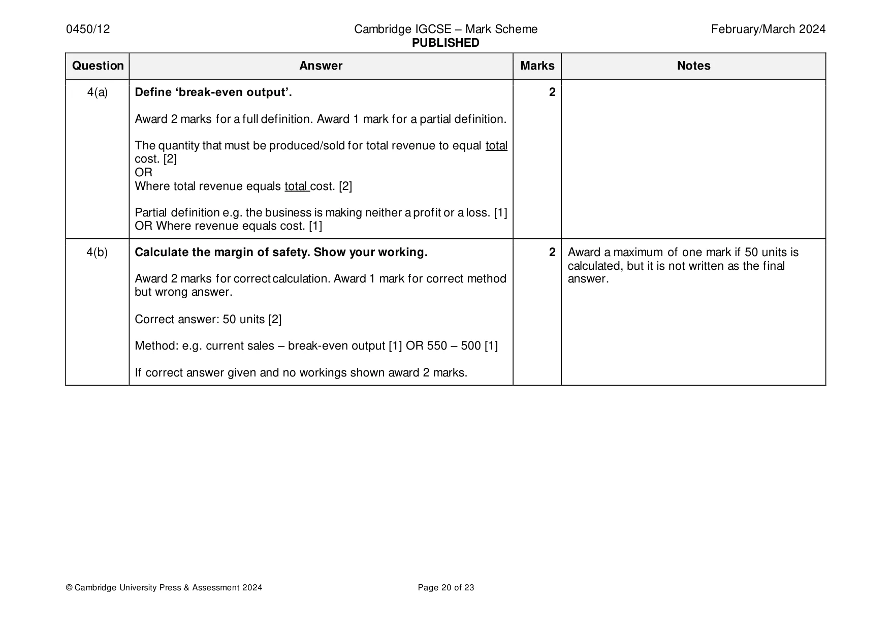 Mark scheme, page 20 of 23
