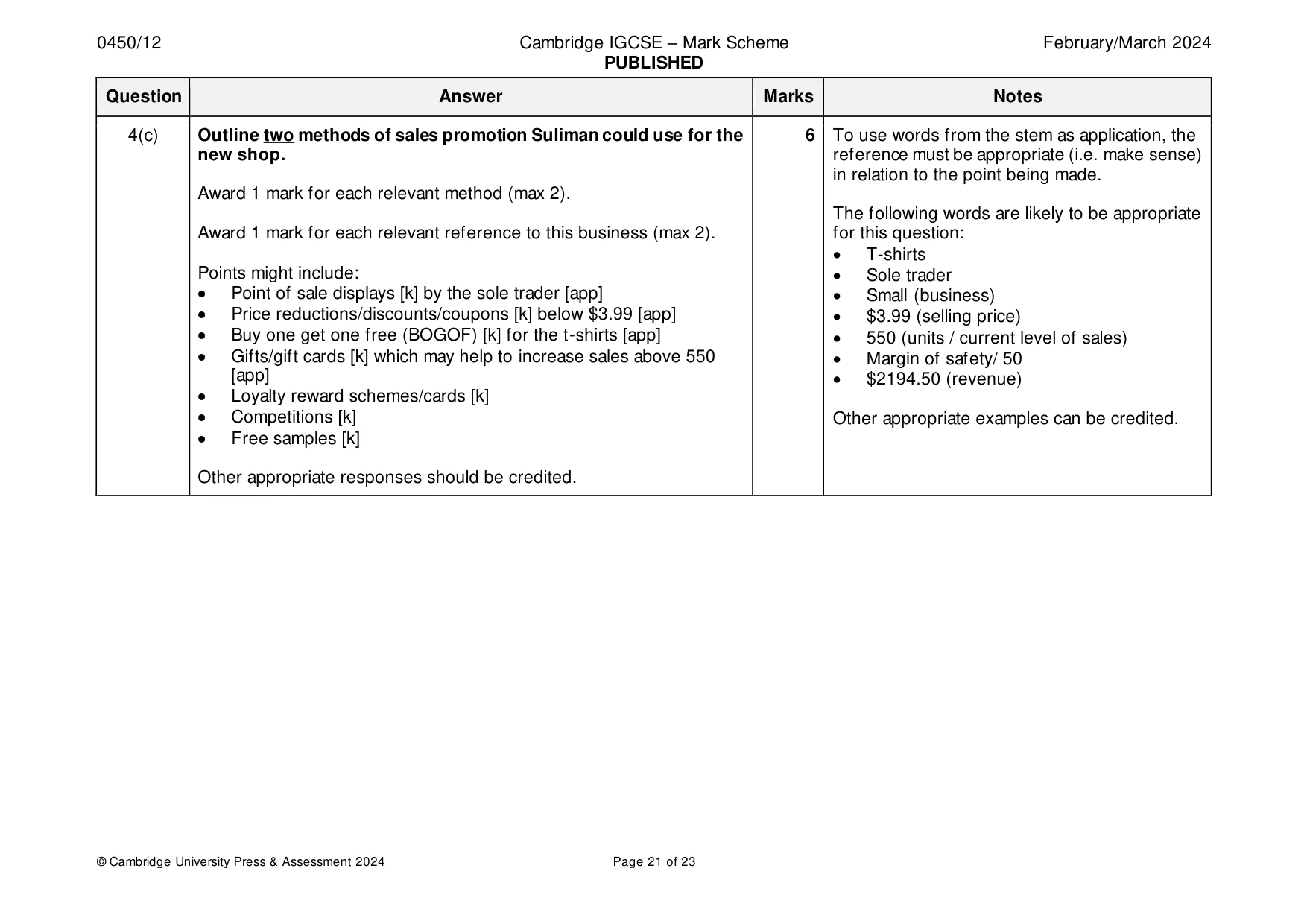 Mark scheme, page 21 of 23