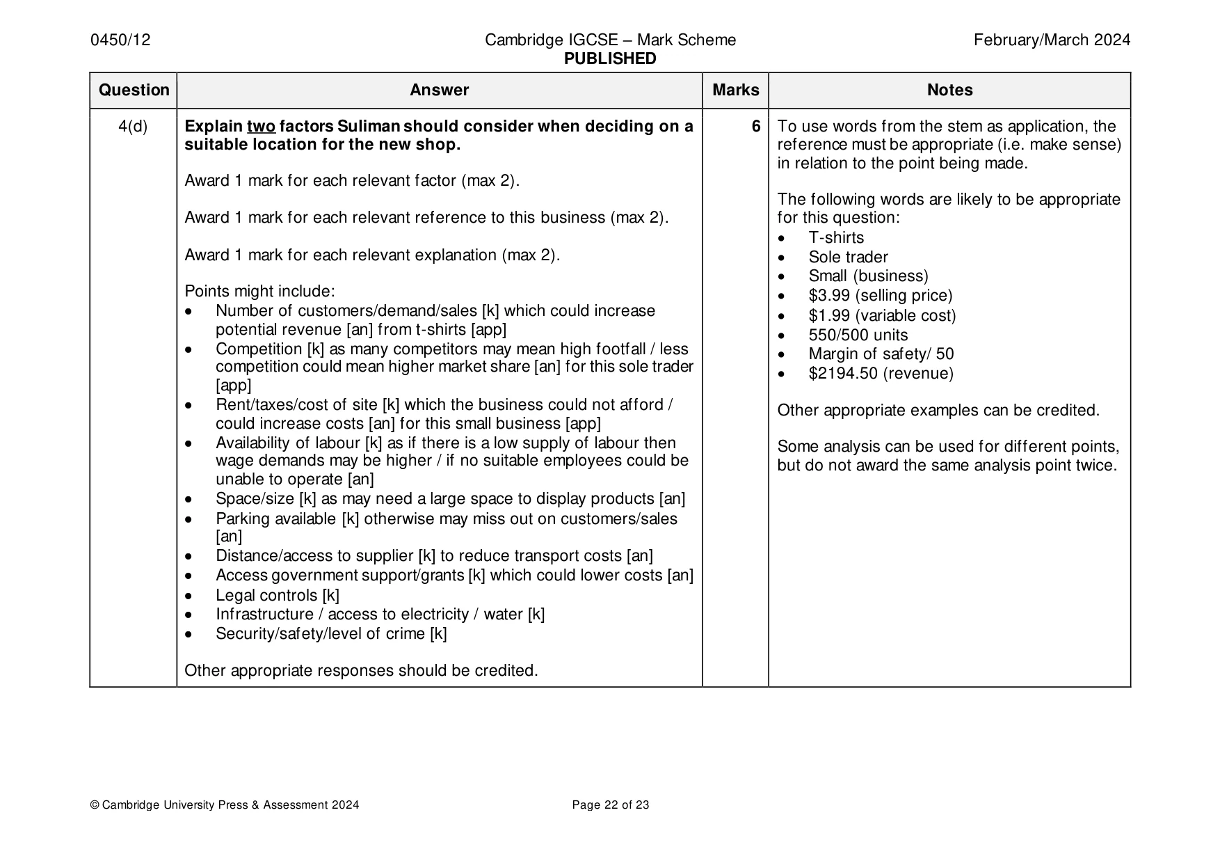 Mark scheme, page 22 of 23