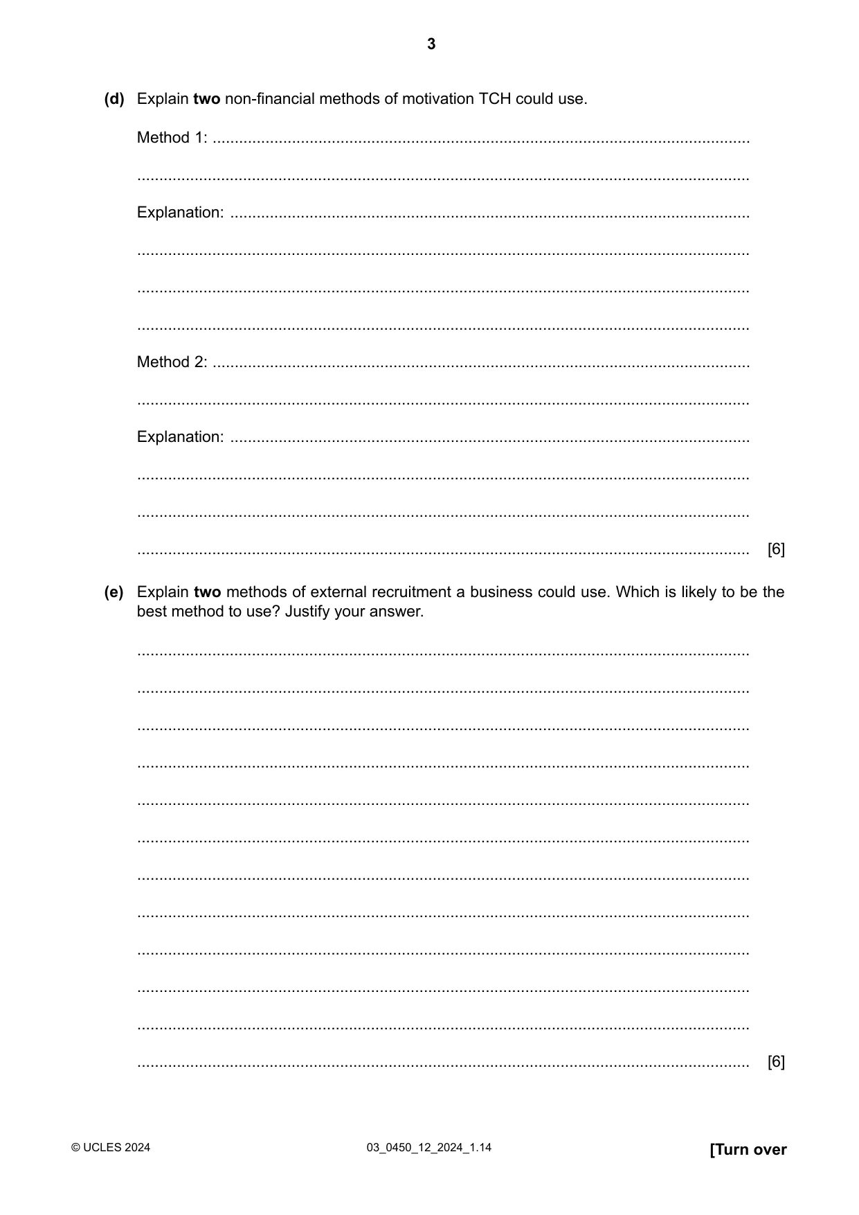 Cambridge IGCSE Business Studies 0450 2024 Feb/March Paper 1 · Variant 2 question paper, page 3 of 12