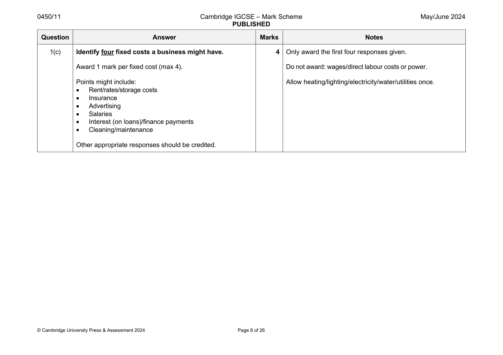 Mark scheme, page 8 of 26