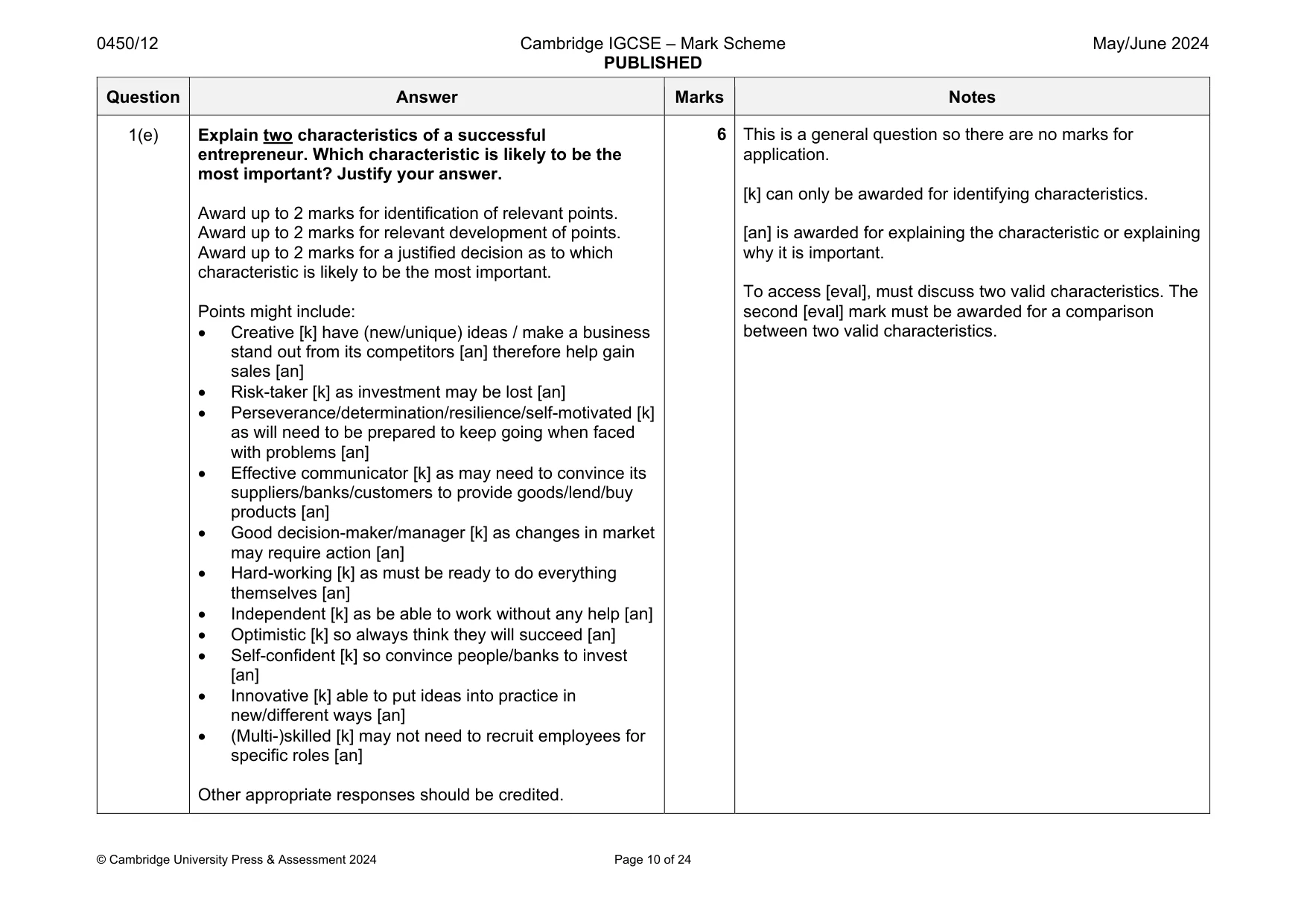 Mark scheme, page 10 of 24