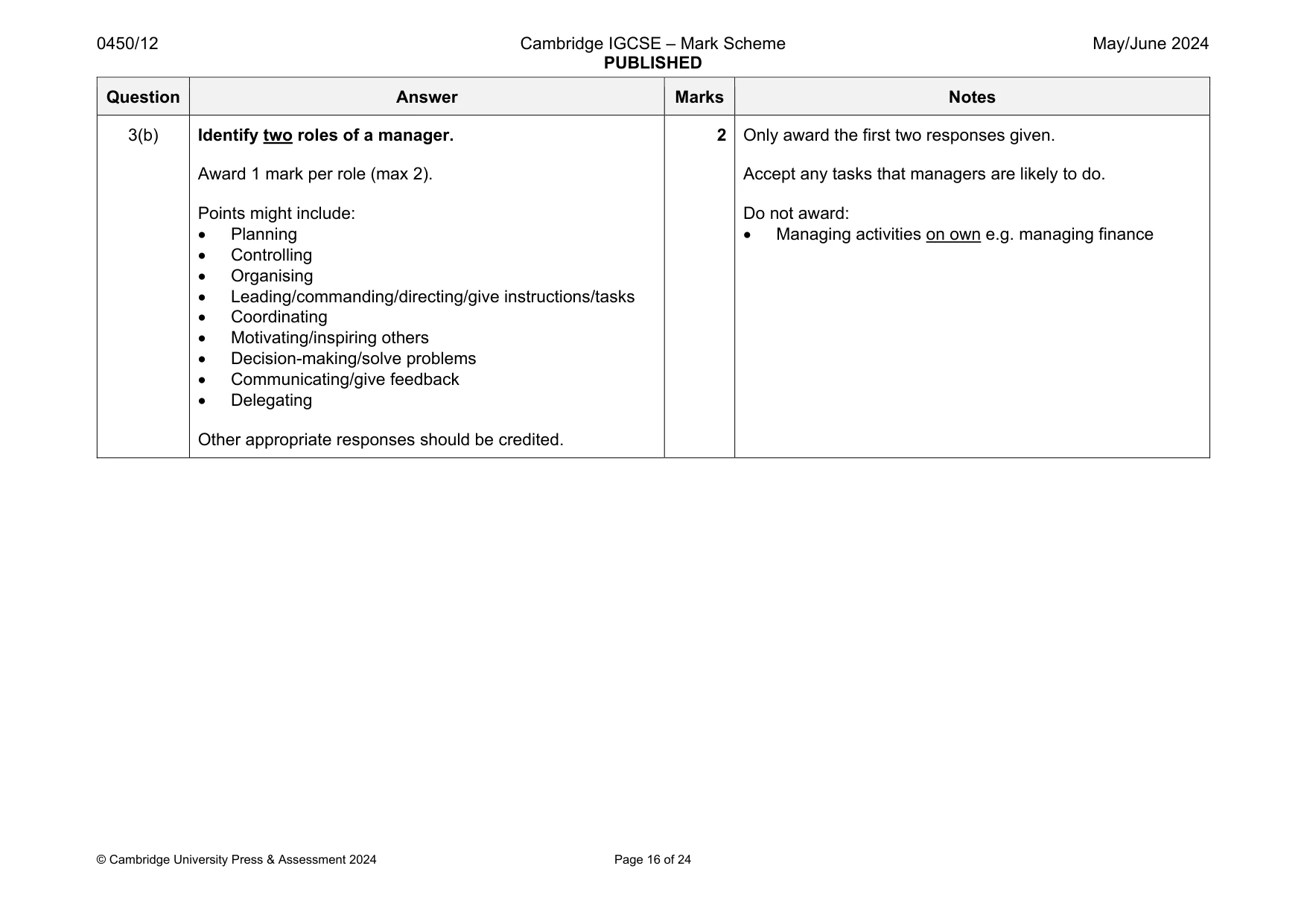 Mark scheme, page 16 of 24