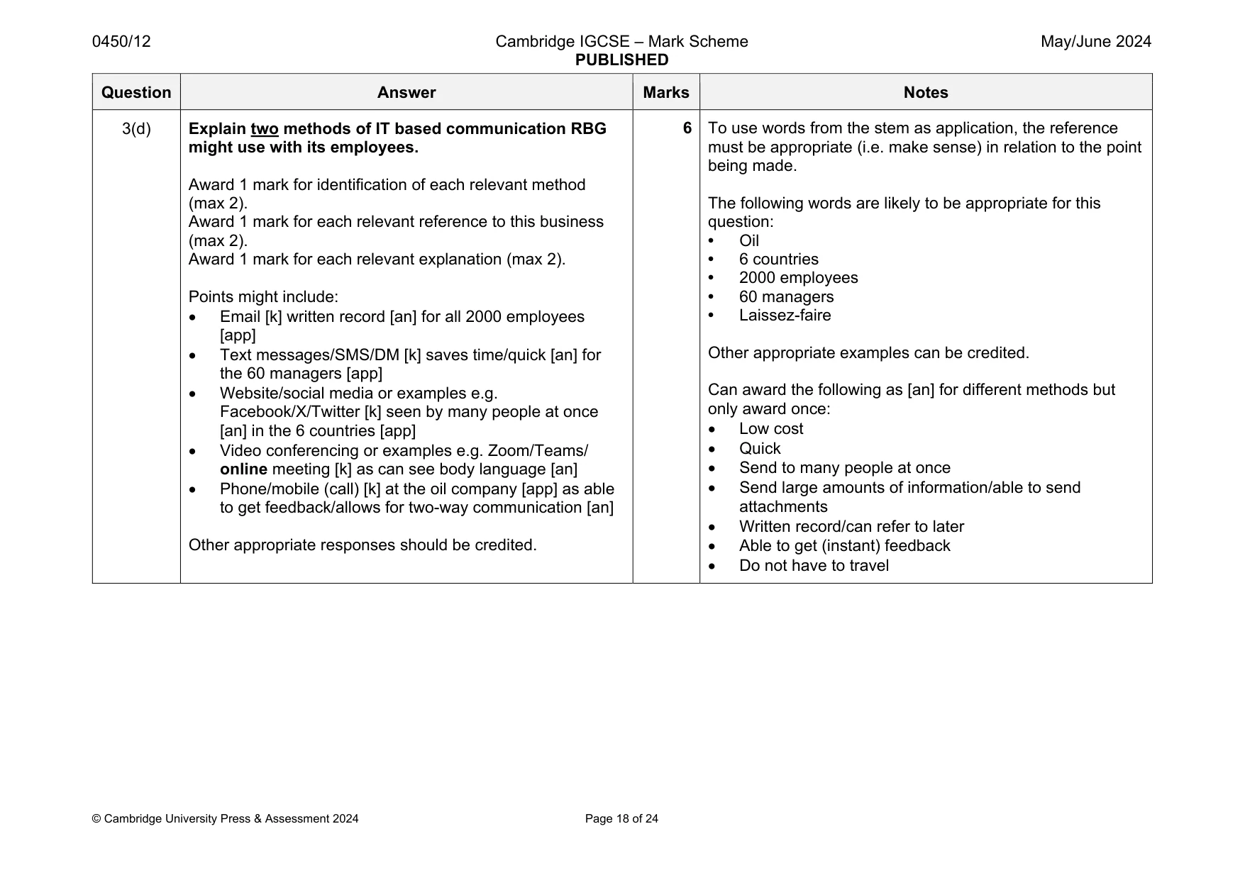 Mark scheme, page 18 of 24