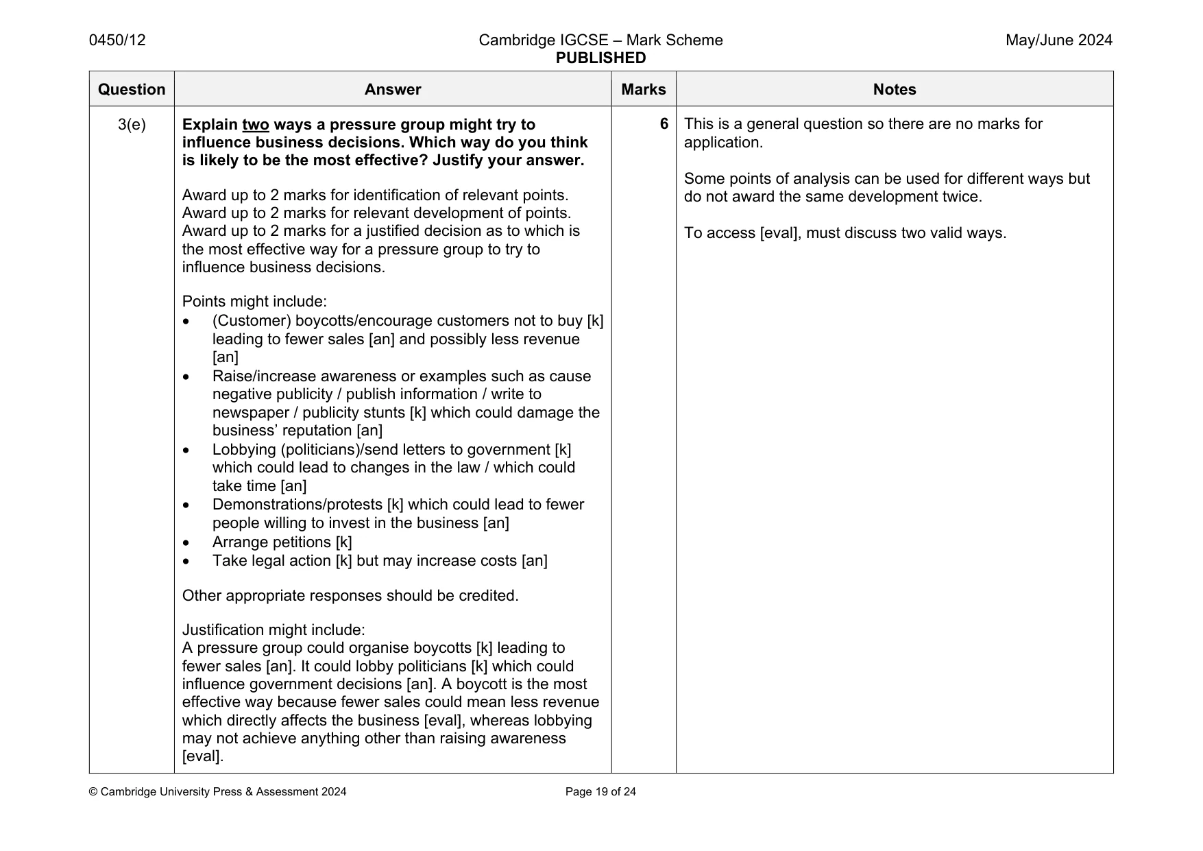 Mark scheme, page 19 of 24