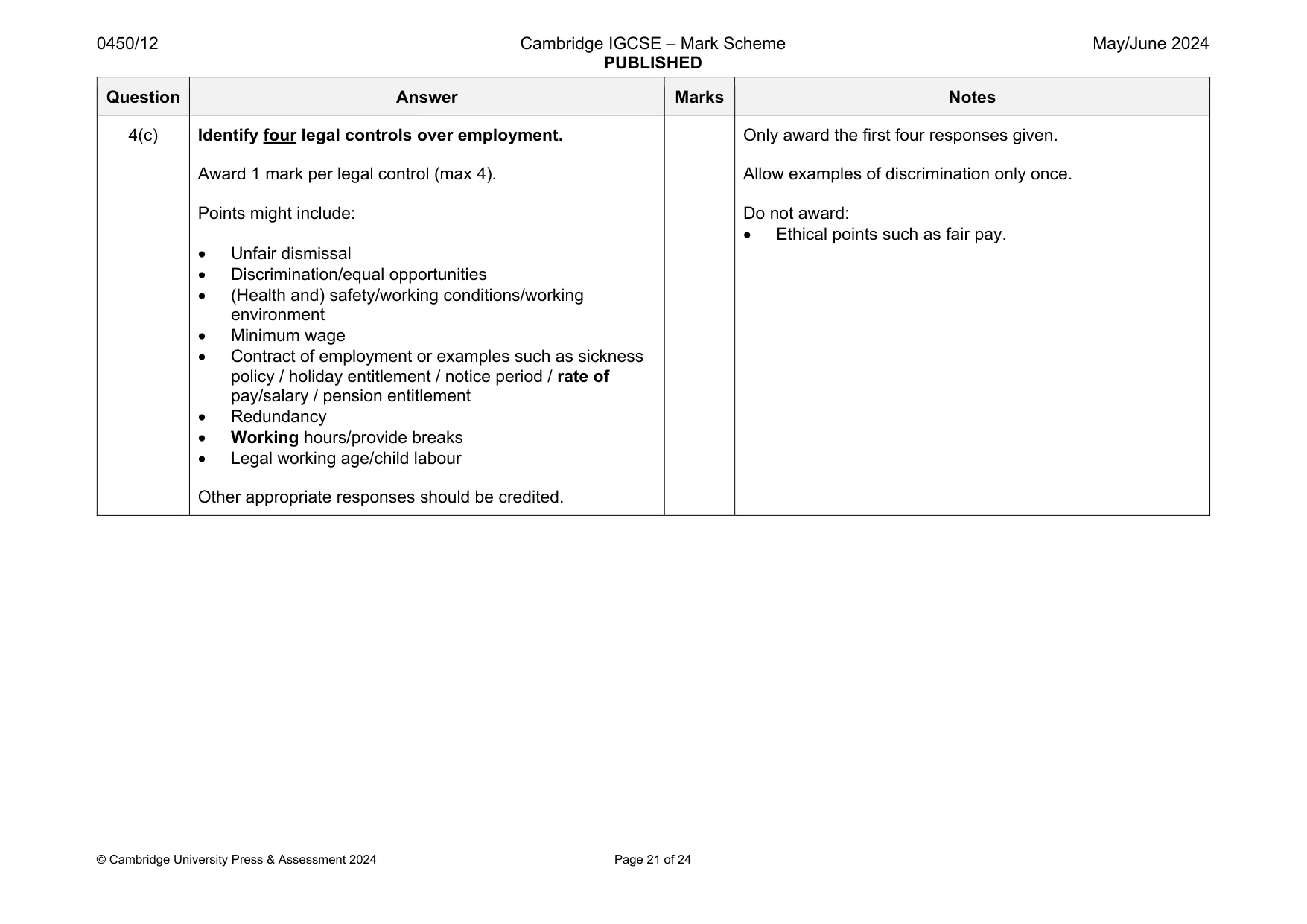 Mark scheme, page 21 of 24