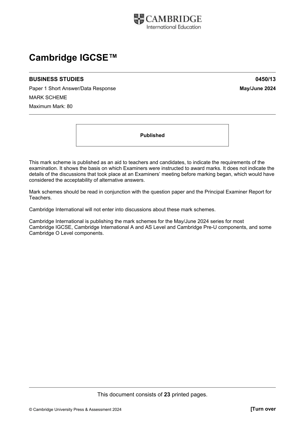 Mark scheme, page 1 of 23