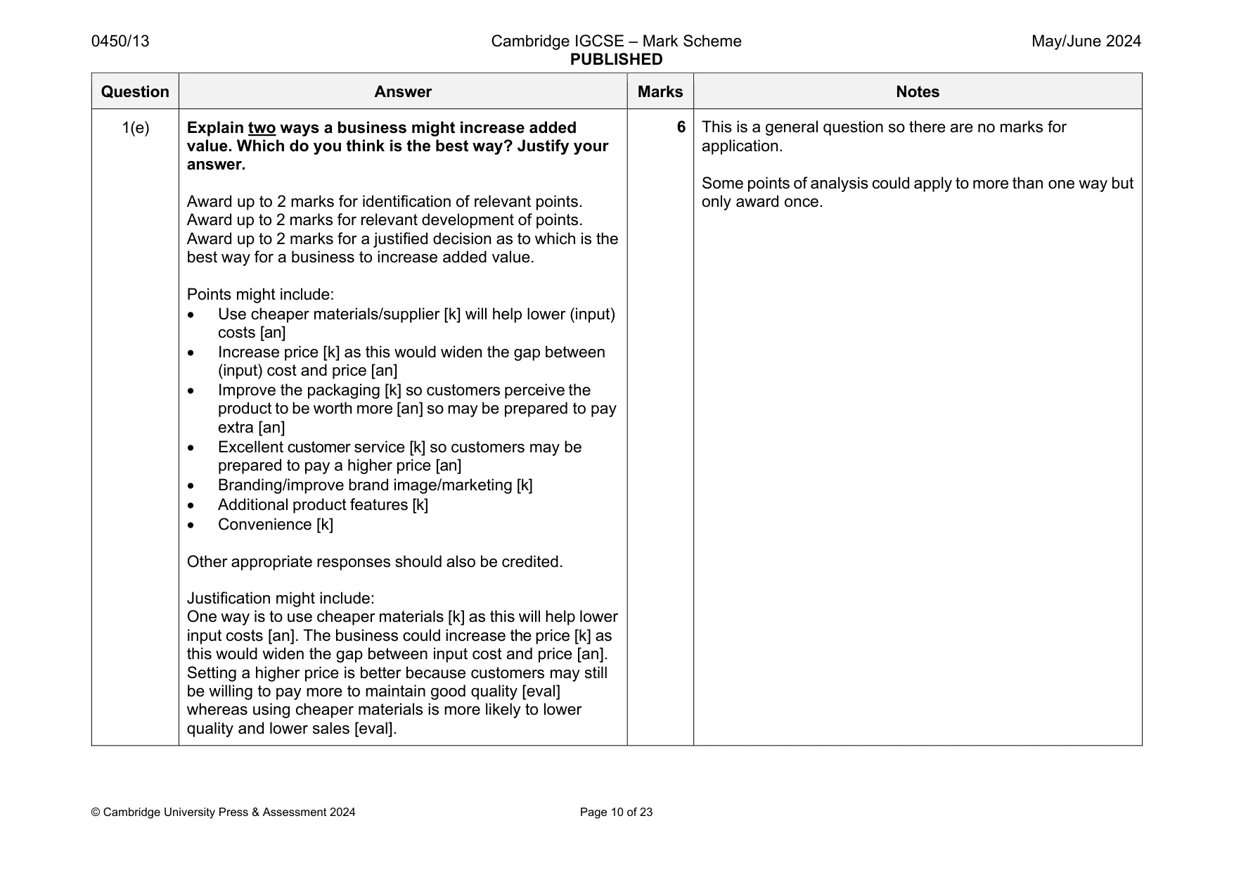 Mark scheme, page 10 of 23