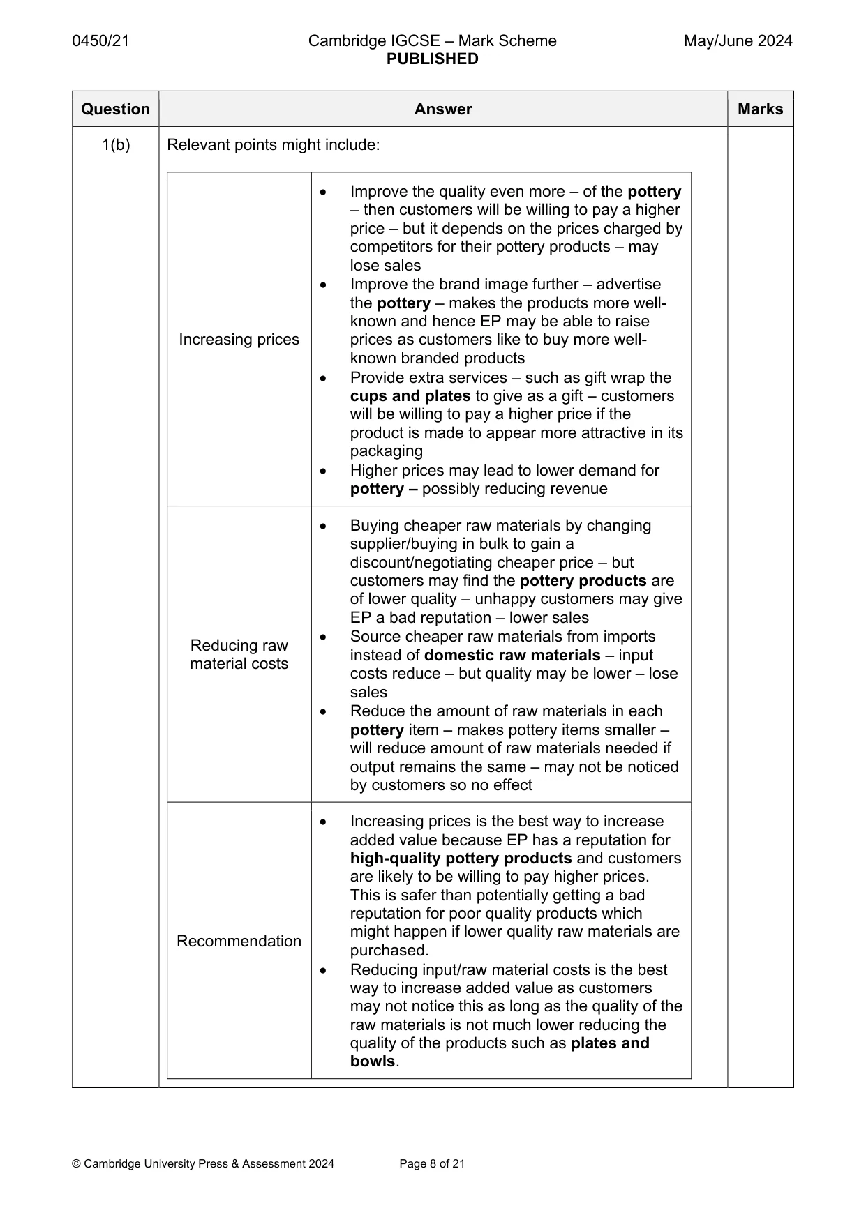 Mark scheme, page 8 of 21