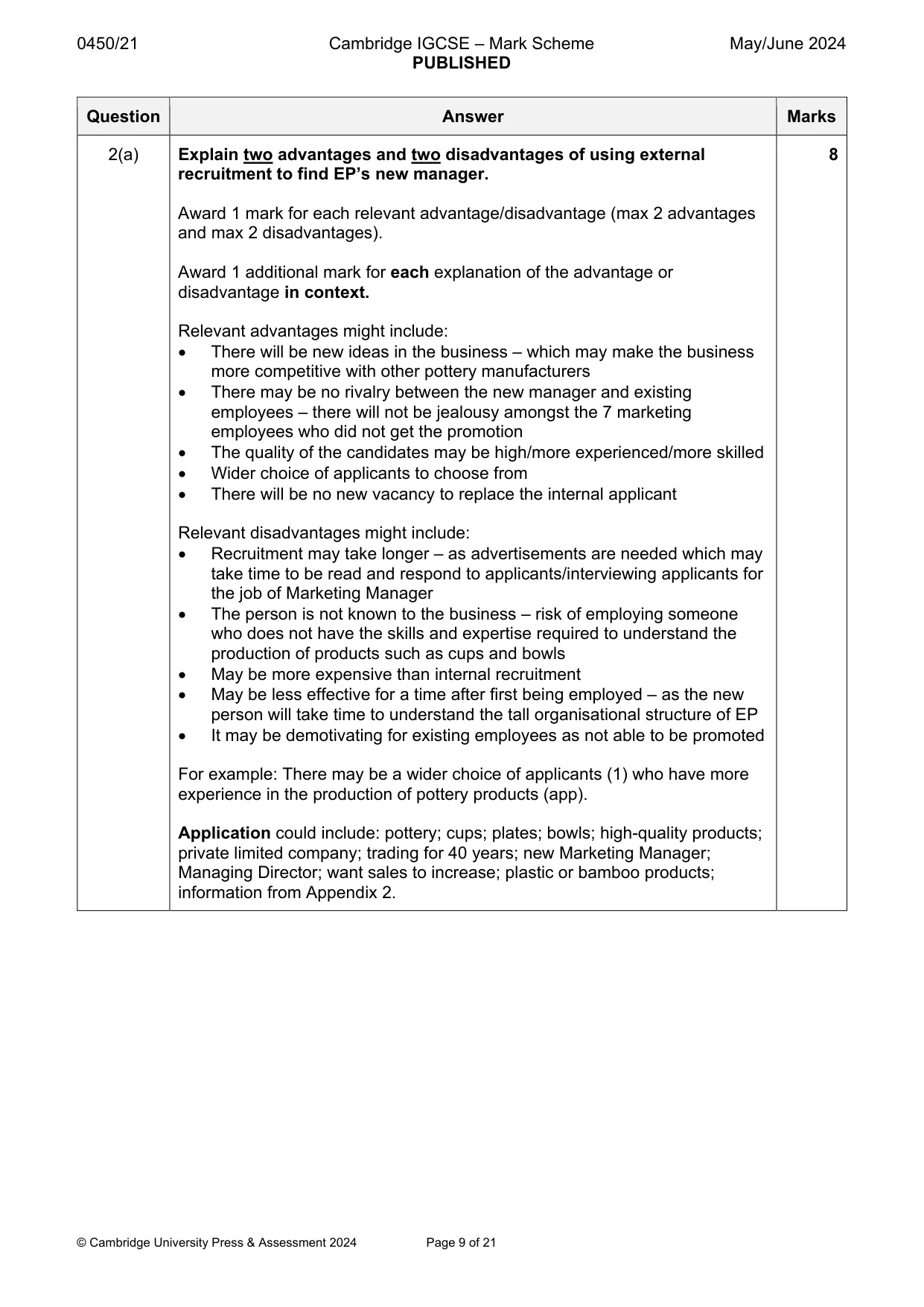 Mark scheme, page 9 of 21