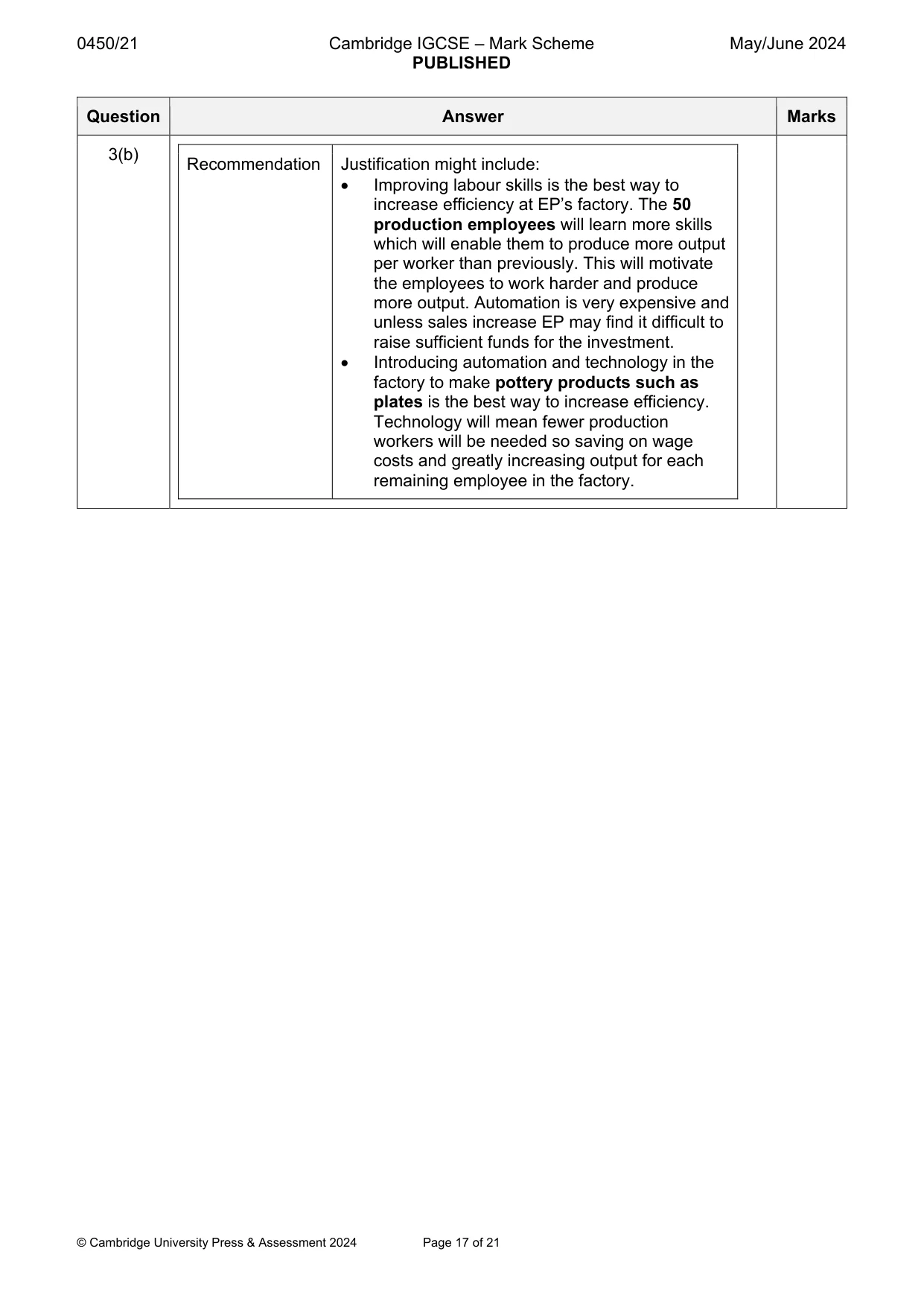 Mark scheme, page 17 of 21
