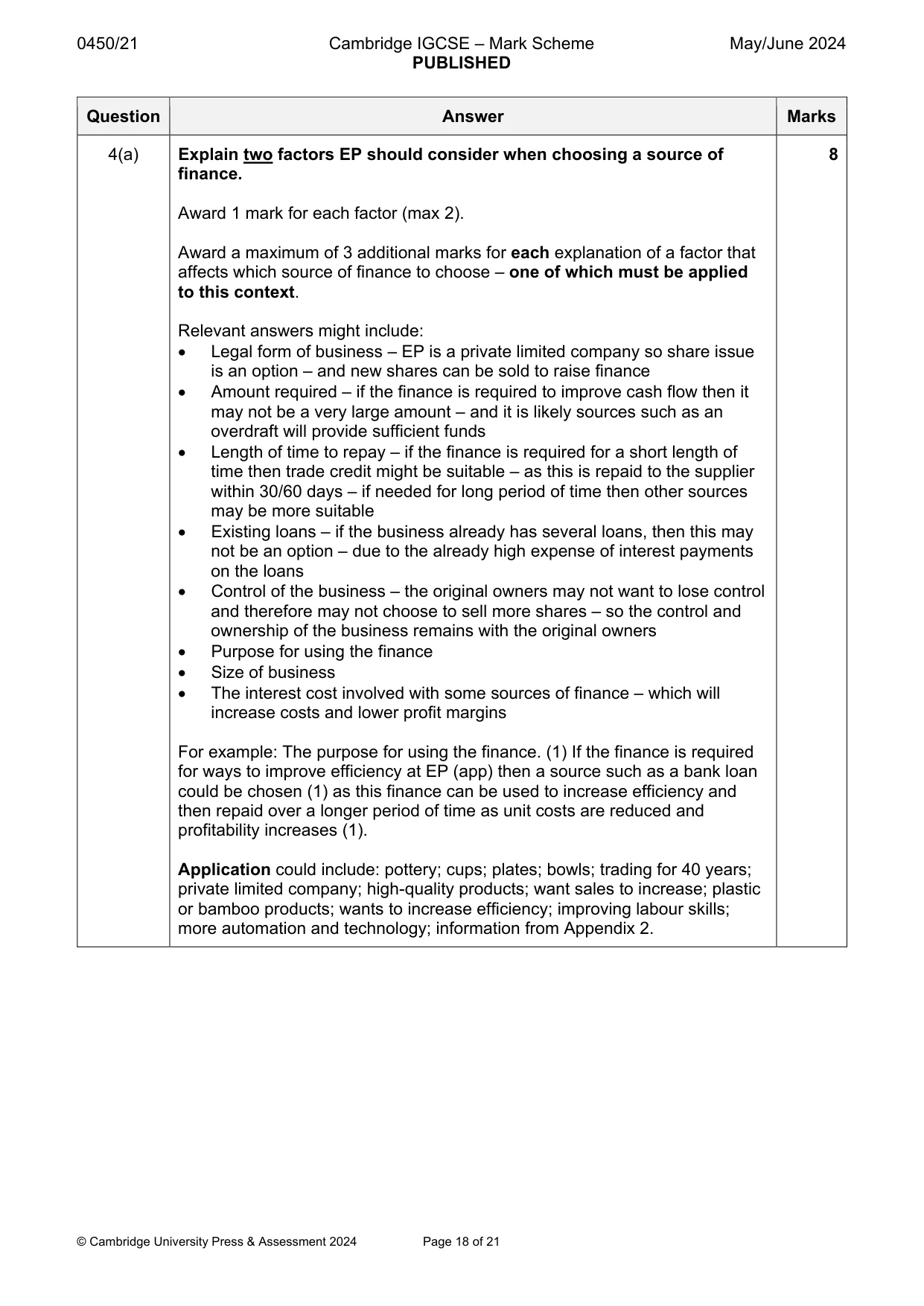 Mark scheme, page 18 of 21