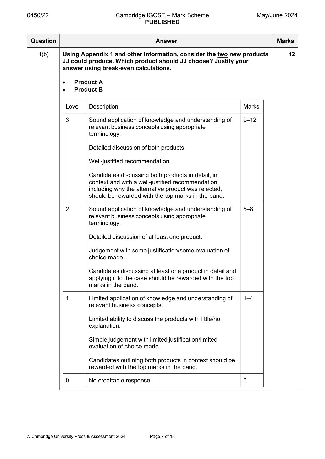 Mark scheme, page 7 of 18