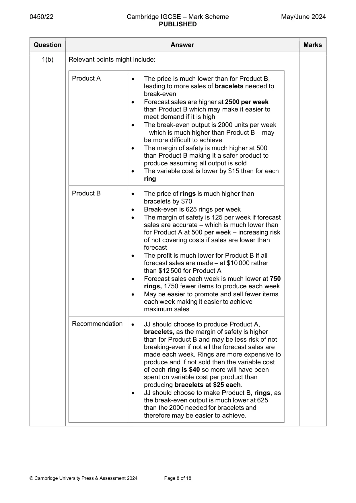 Mark scheme, page 8 of 18