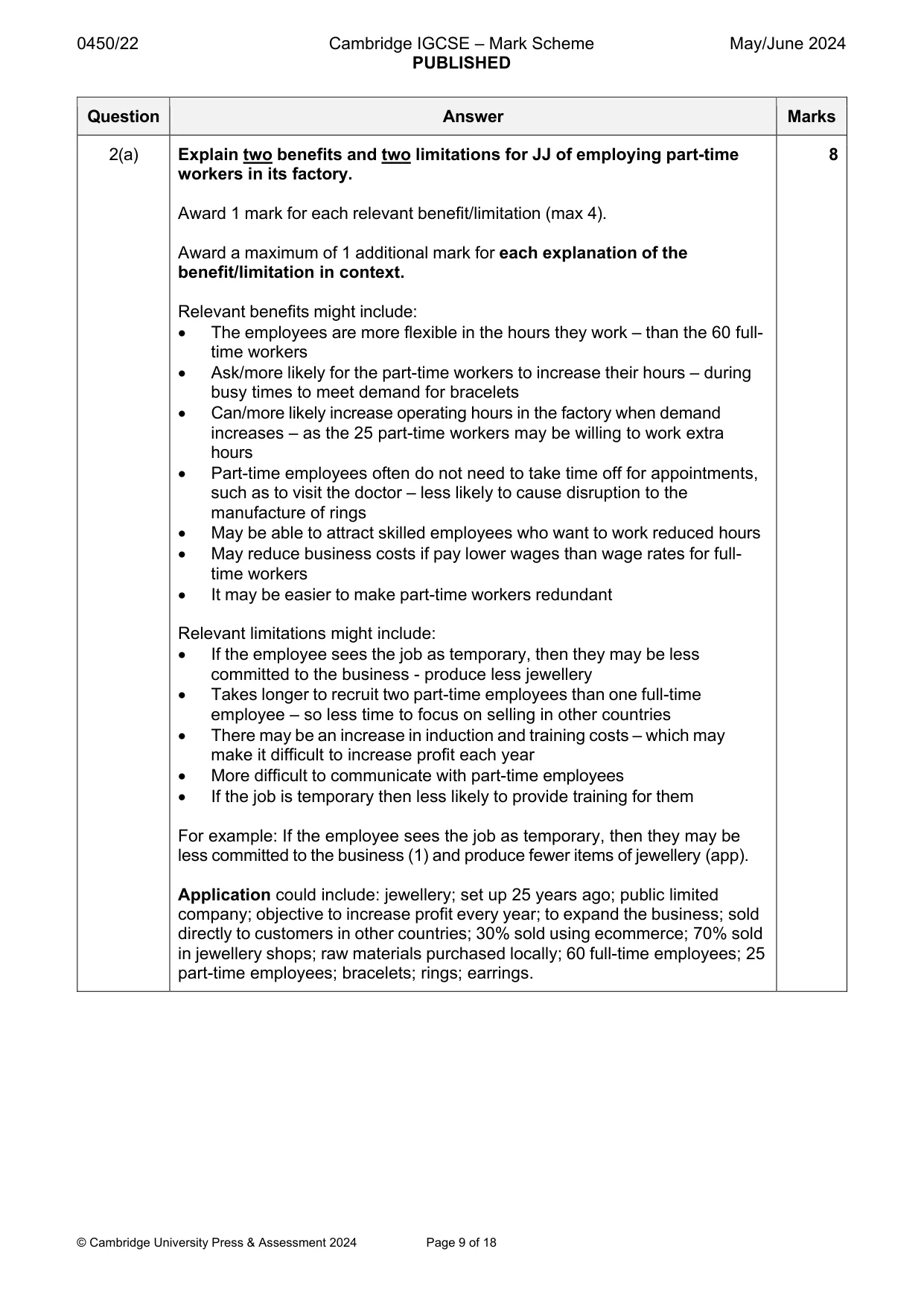 Mark scheme, page 9 of 18
