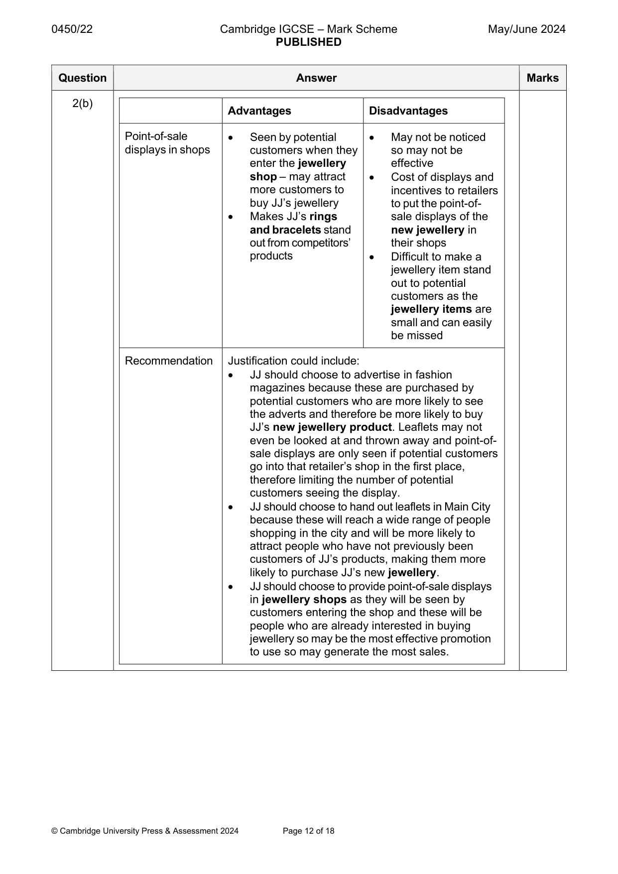 Mark scheme, page 12 of 18