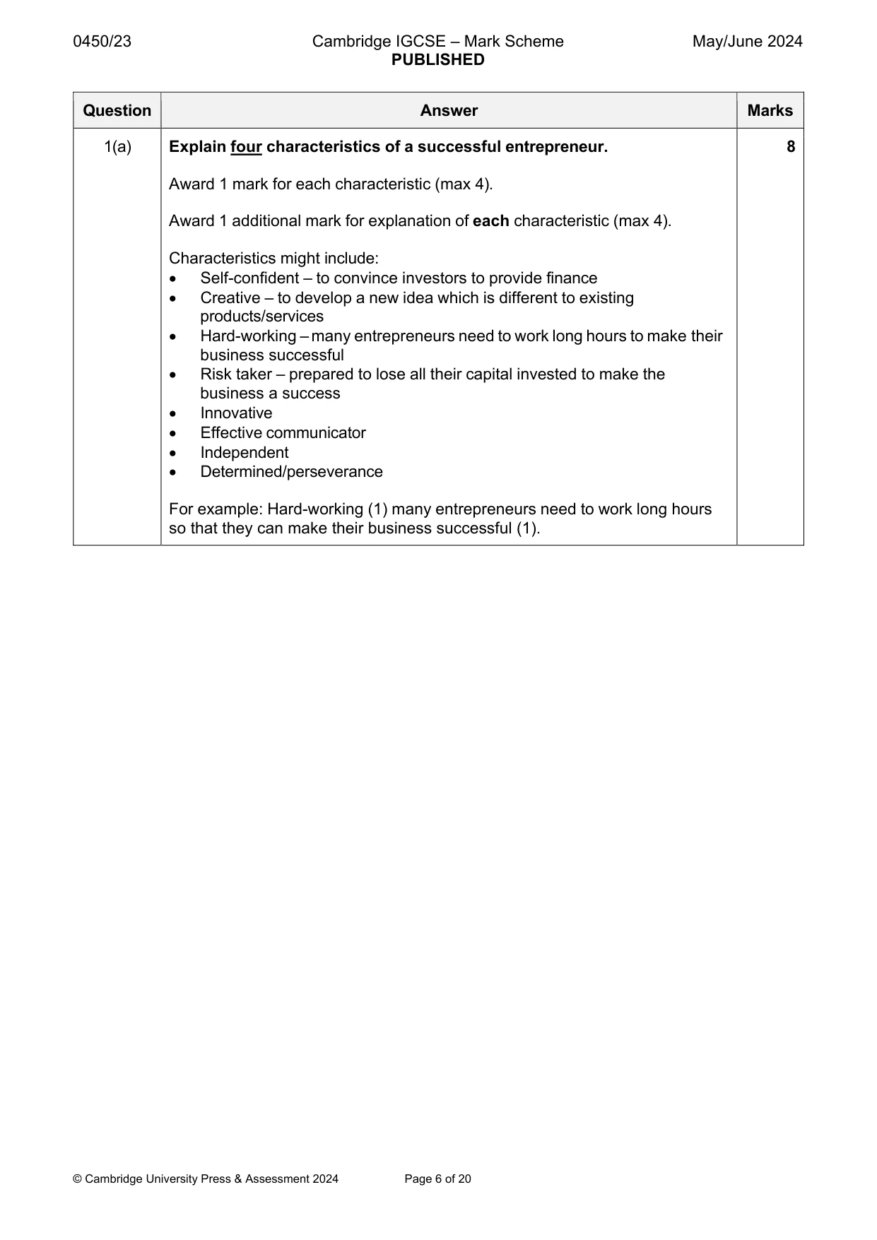 Mark scheme, page 6 of 20