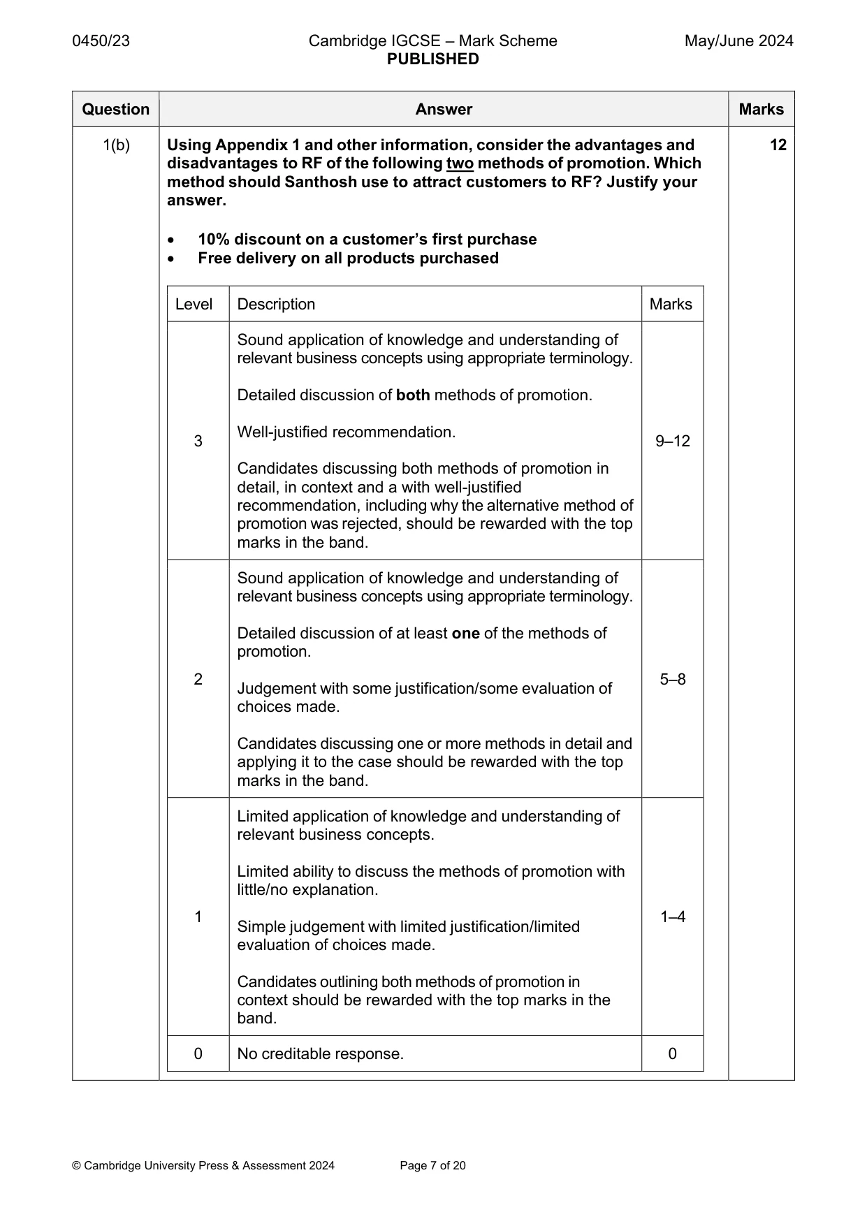 Mark scheme, page 7 of 20