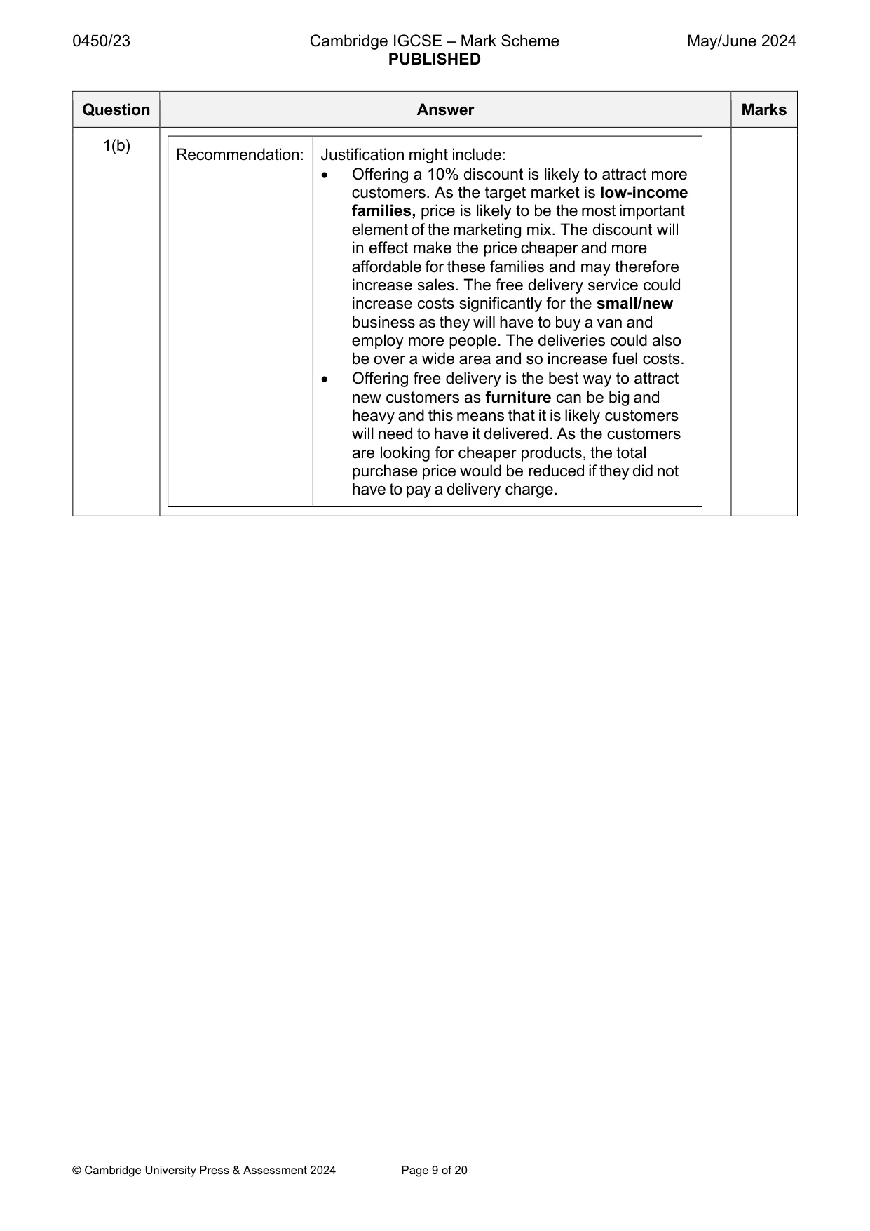 Mark scheme, page 9 of 20