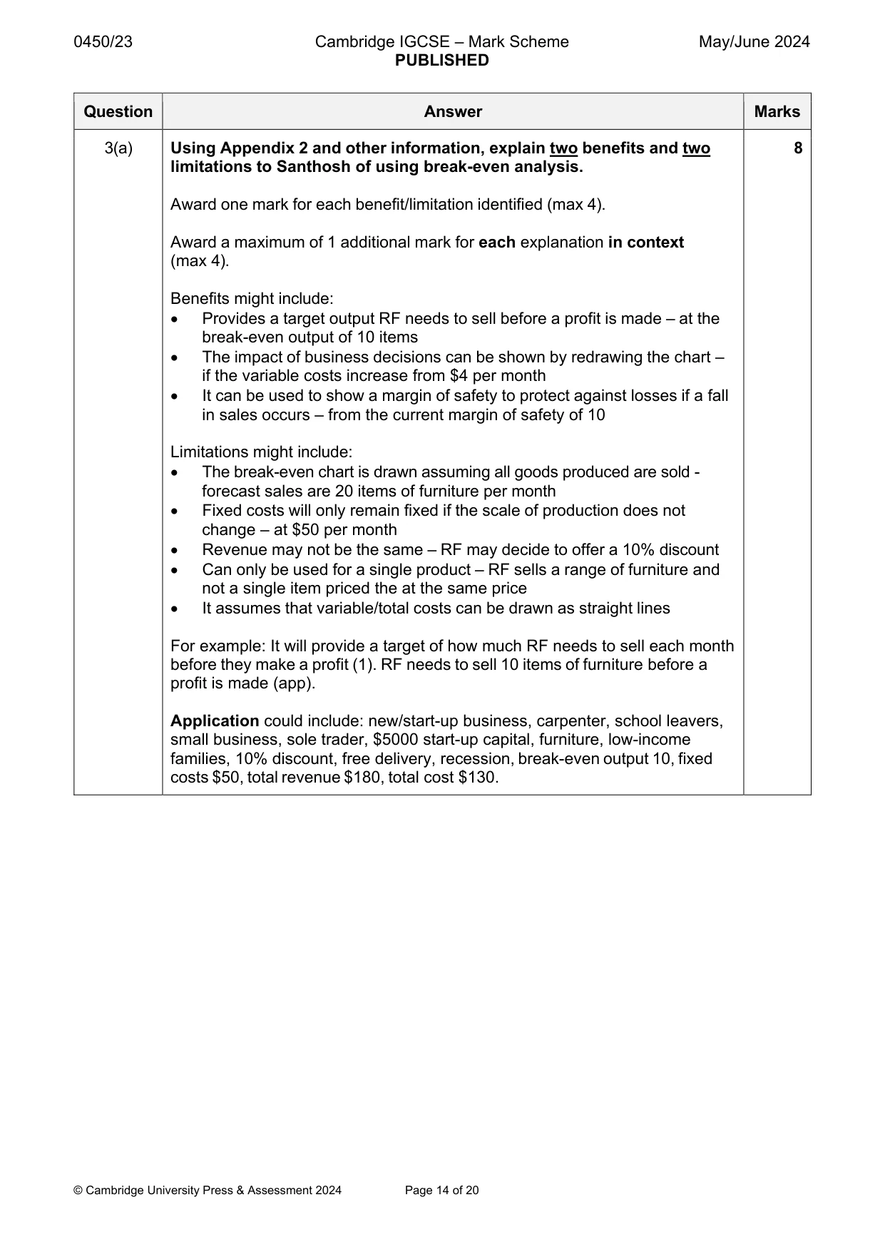 Mark scheme, page 14 of 20