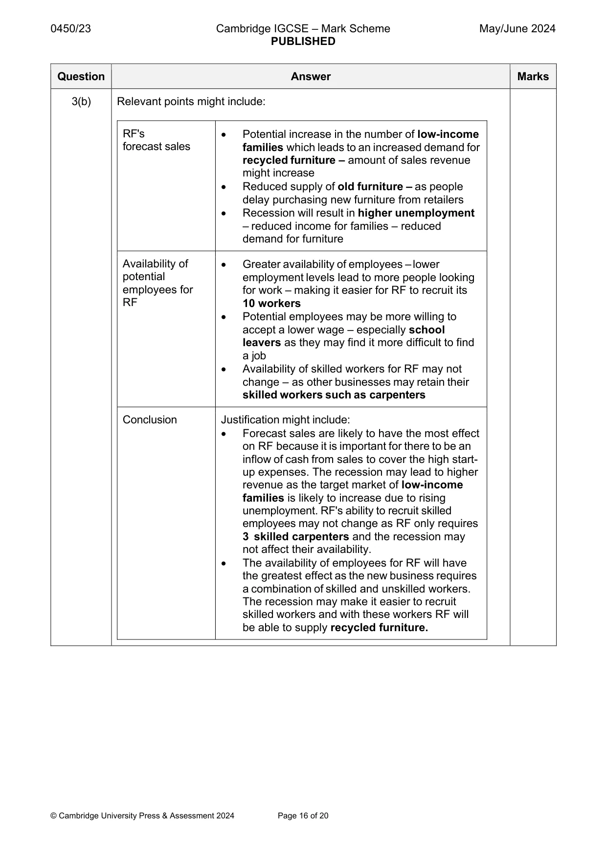 Mark scheme, page 16 of 20