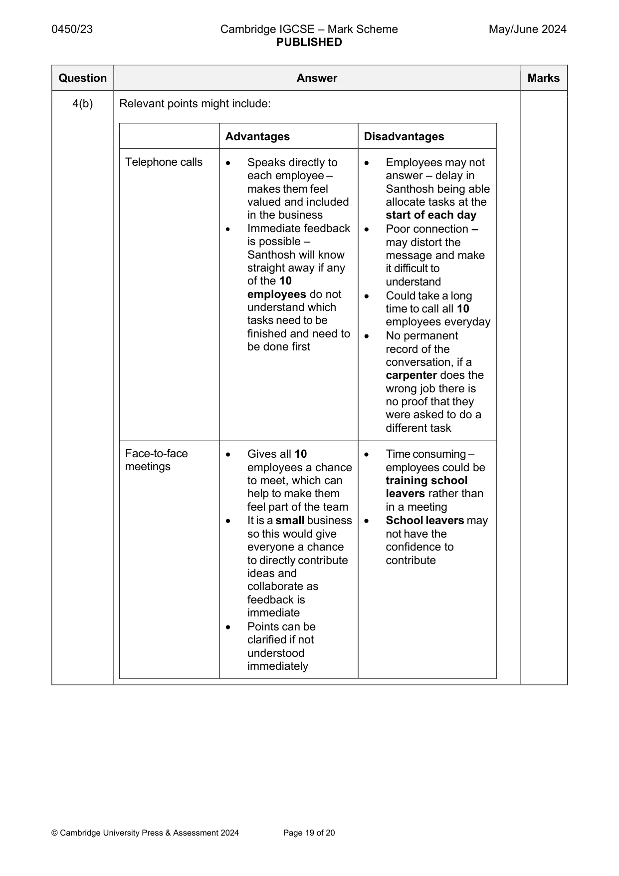 Mark scheme, page 19 of 20