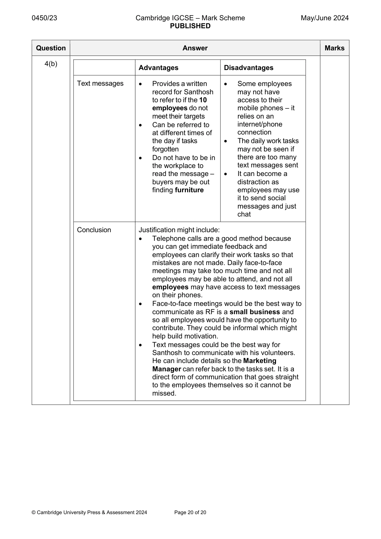 Mark scheme, page 20 of 20