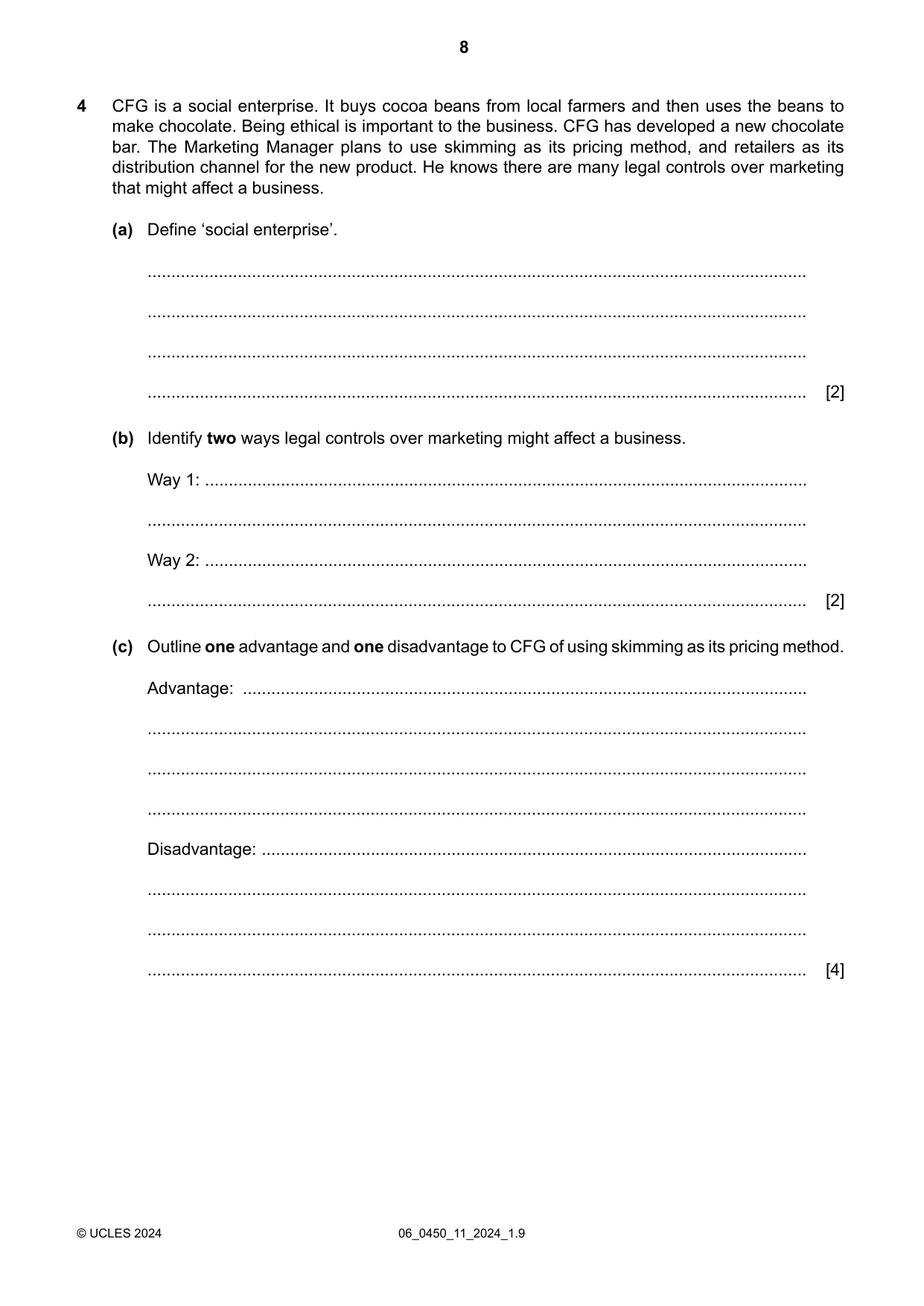 Cambridge IGCSE Business Studies 0450 2024 May/June Paper 1 · Variant 1 question paper, page 8 of 12