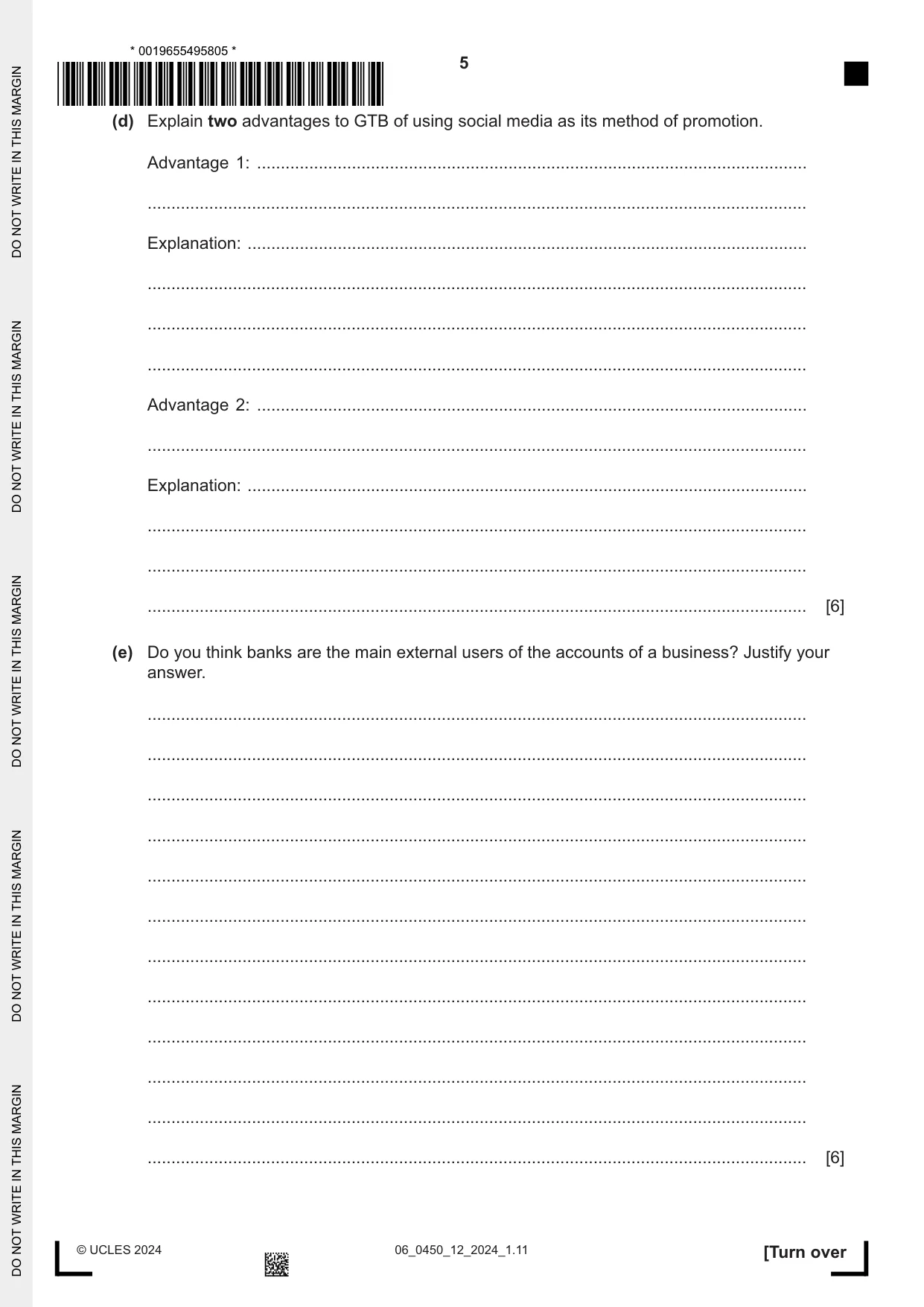 Cambridge IGCSE Business Studies 0450 2024 May/June Paper 1 · Variant 2 question paper, page 5 of 12