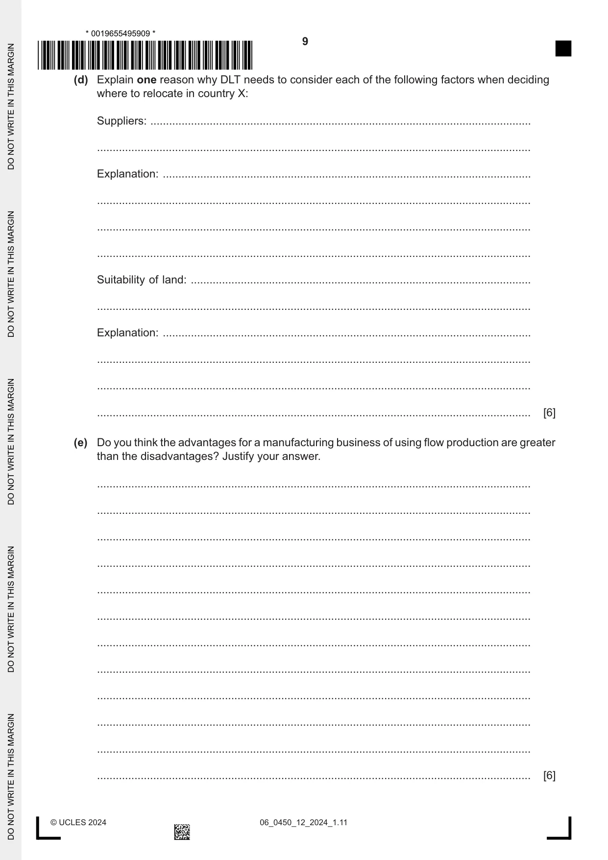 Cambridge IGCSE Business Studies 0450 2024 May/June Paper 1 · Variant 2 question paper, page 9 of 12
