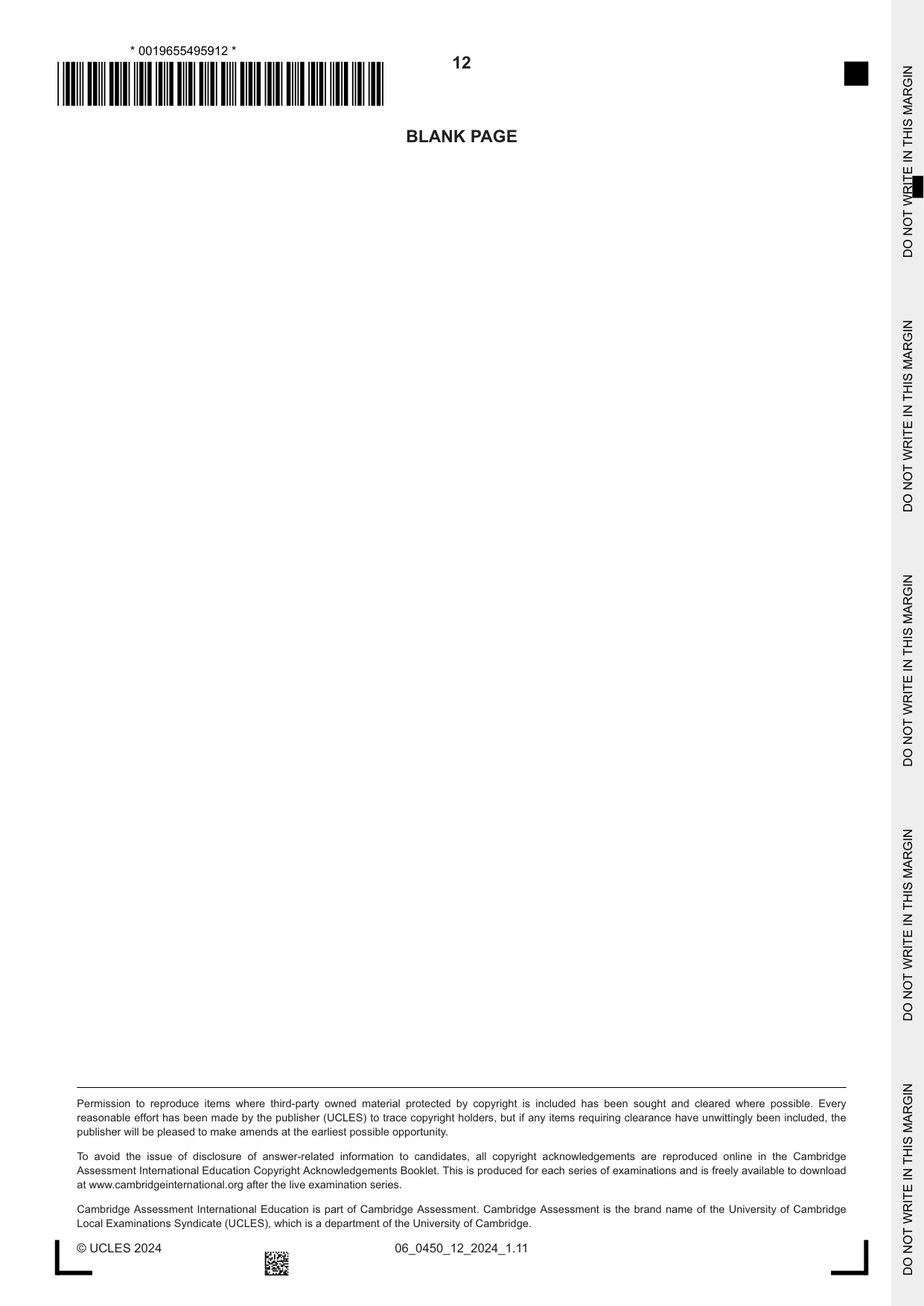 Cambridge IGCSE Business Studies 0450 2024 May/June Paper 1 · Variant 2 question paper, page 12 of 12