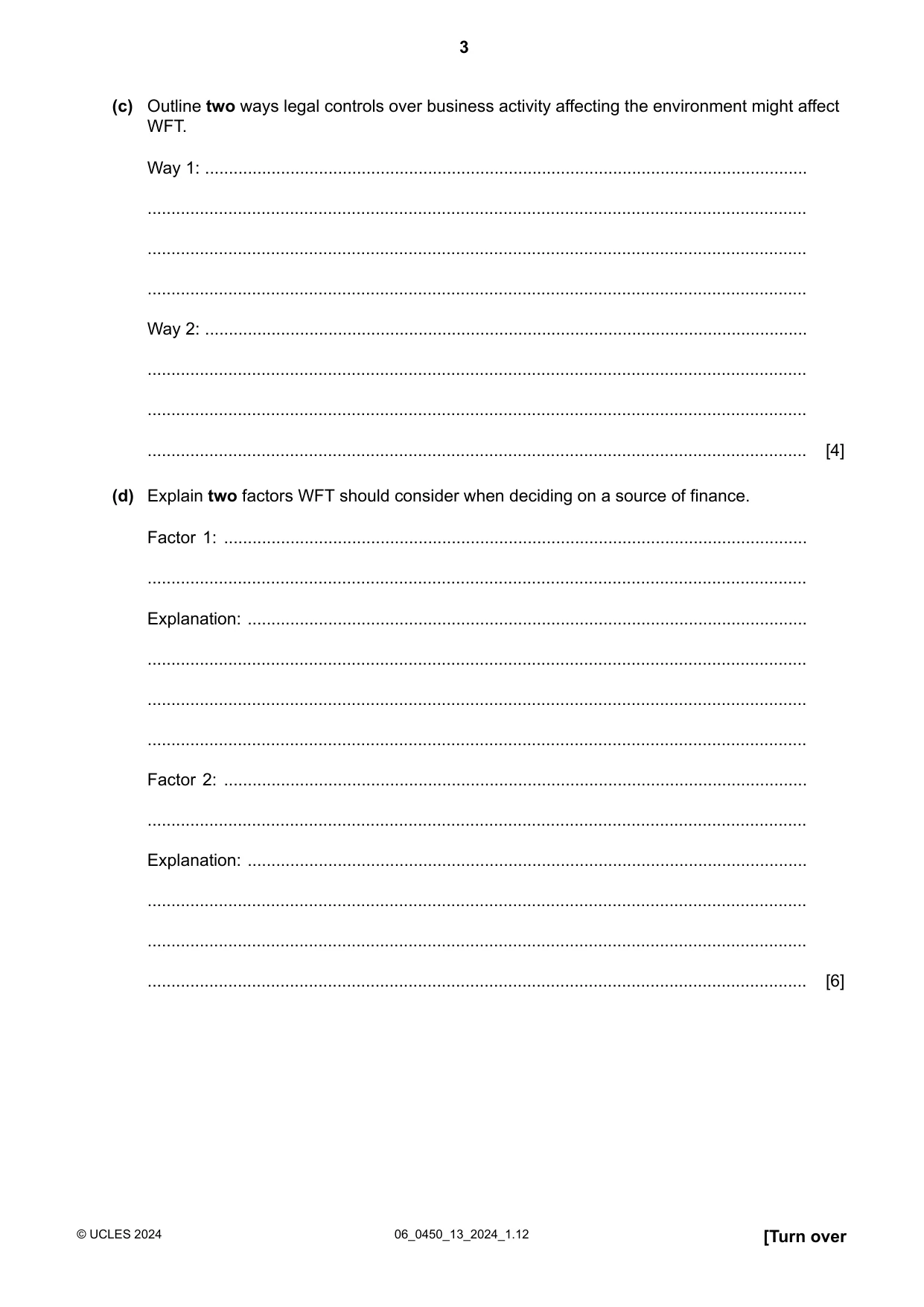 Cambridge IGCSE Business Studies 0450 2024 May/June Paper 1 · Variant 3 question paper, page 3 of 12