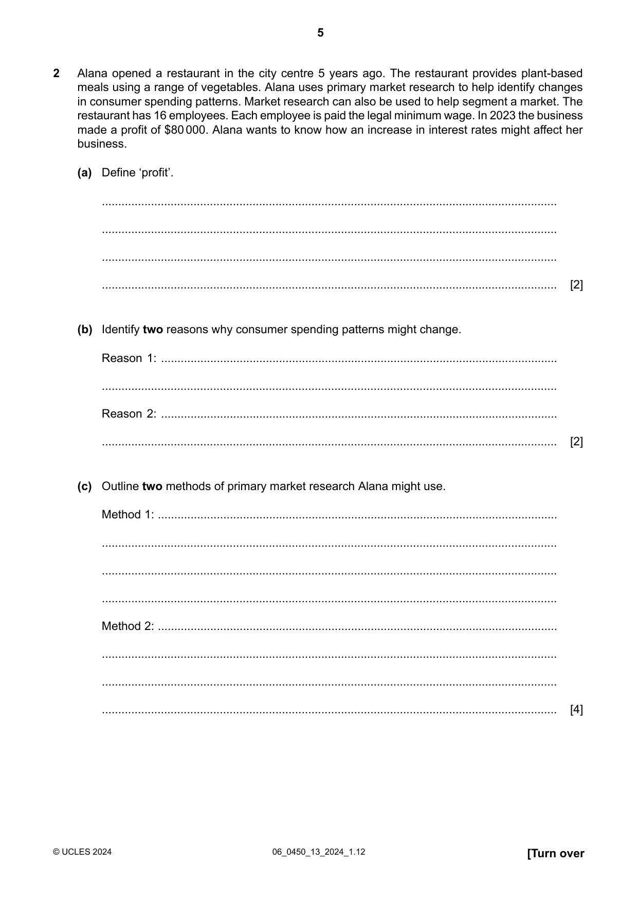 Cambridge IGCSE Business Studies 0450 2024 May/June Paper 1 · Variant 3 question paper, page 5 of 12