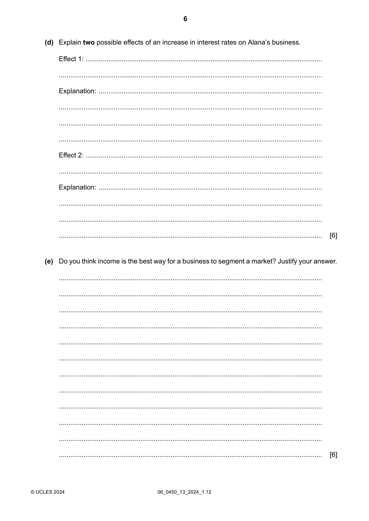 Cambridge IGCSE Business Studies 0450 2024 May/June Paper 1 · Variant 3 question paper, page 6 of 12