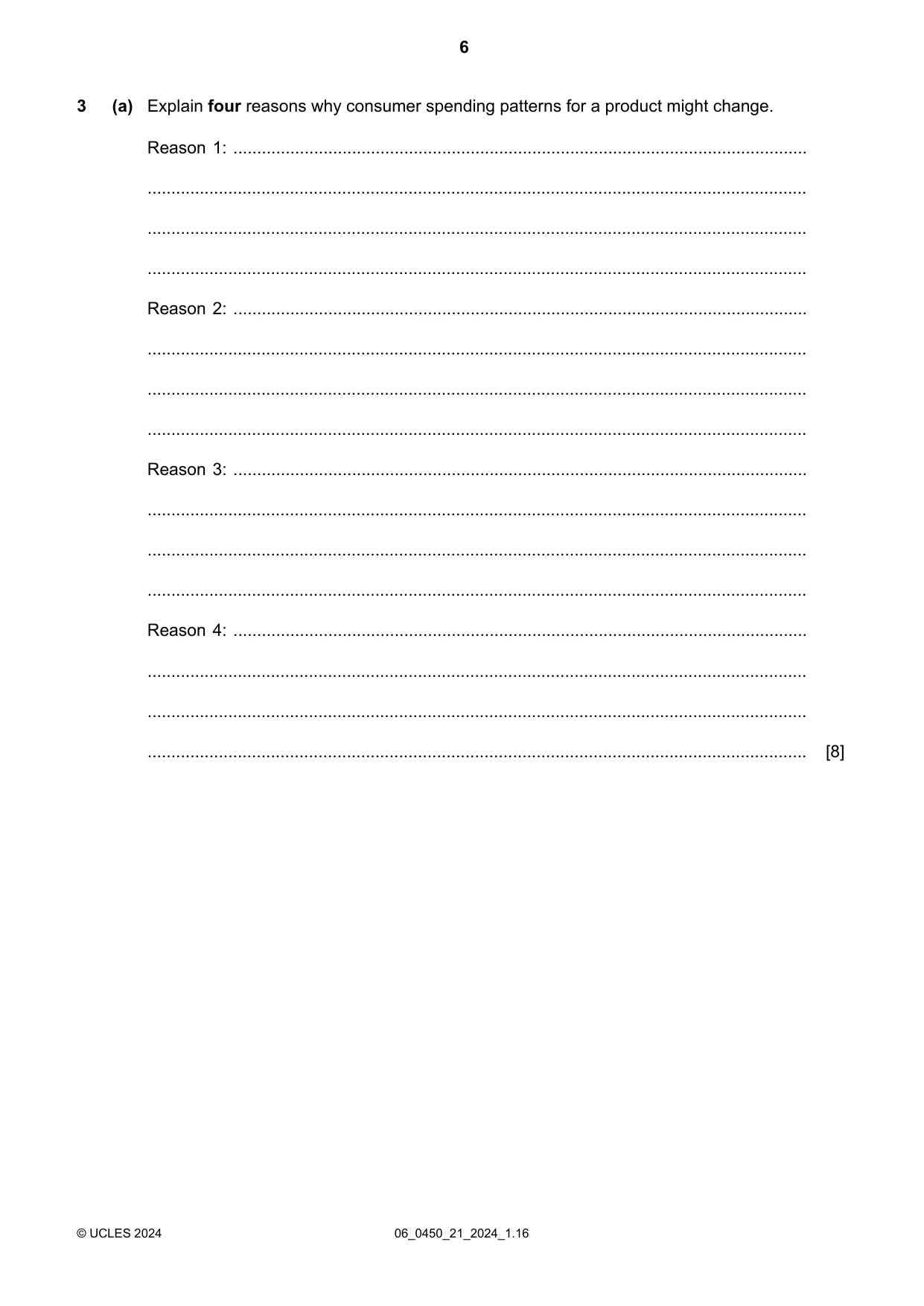 Cambridge IGCSE Business Studies 0450 2024 May/June Paper 2 · Variant 1 question paper, page 6 of 12