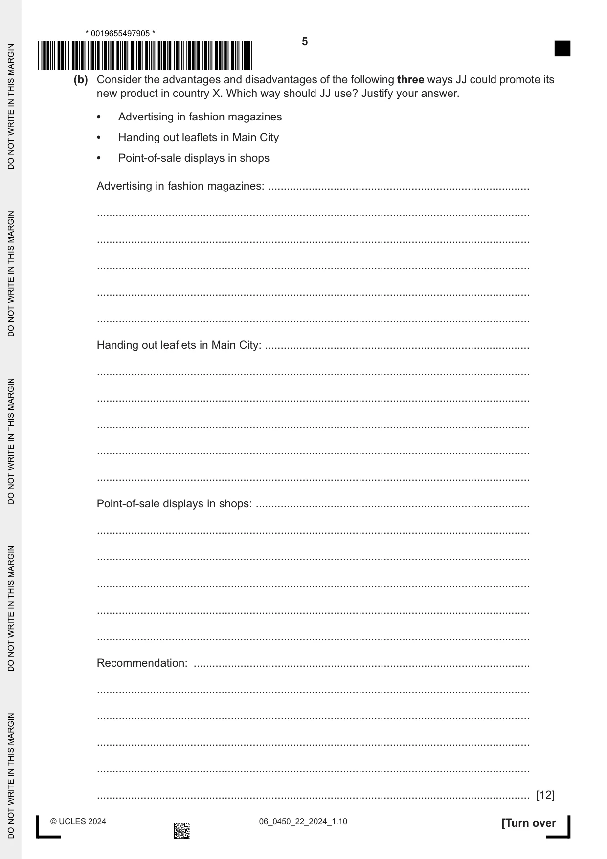 Cambridge IGCSE Business Studies 0450 2024 May/June Paper 2 · Variant 2 question paper, page 5 of 12