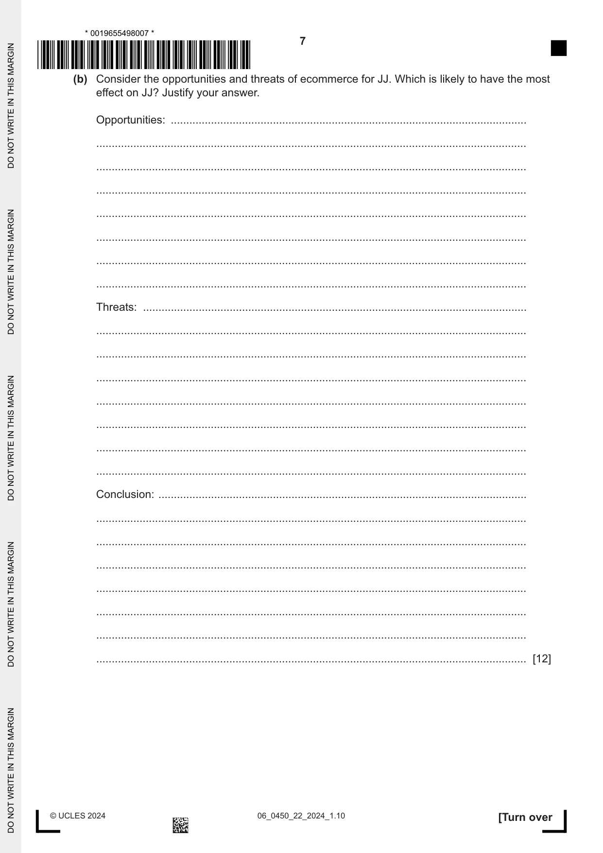 Cambridge IGCSE Business Studies 0450 2024 May/June Paper 2 · Variant 2 question paper, page 7 of 12