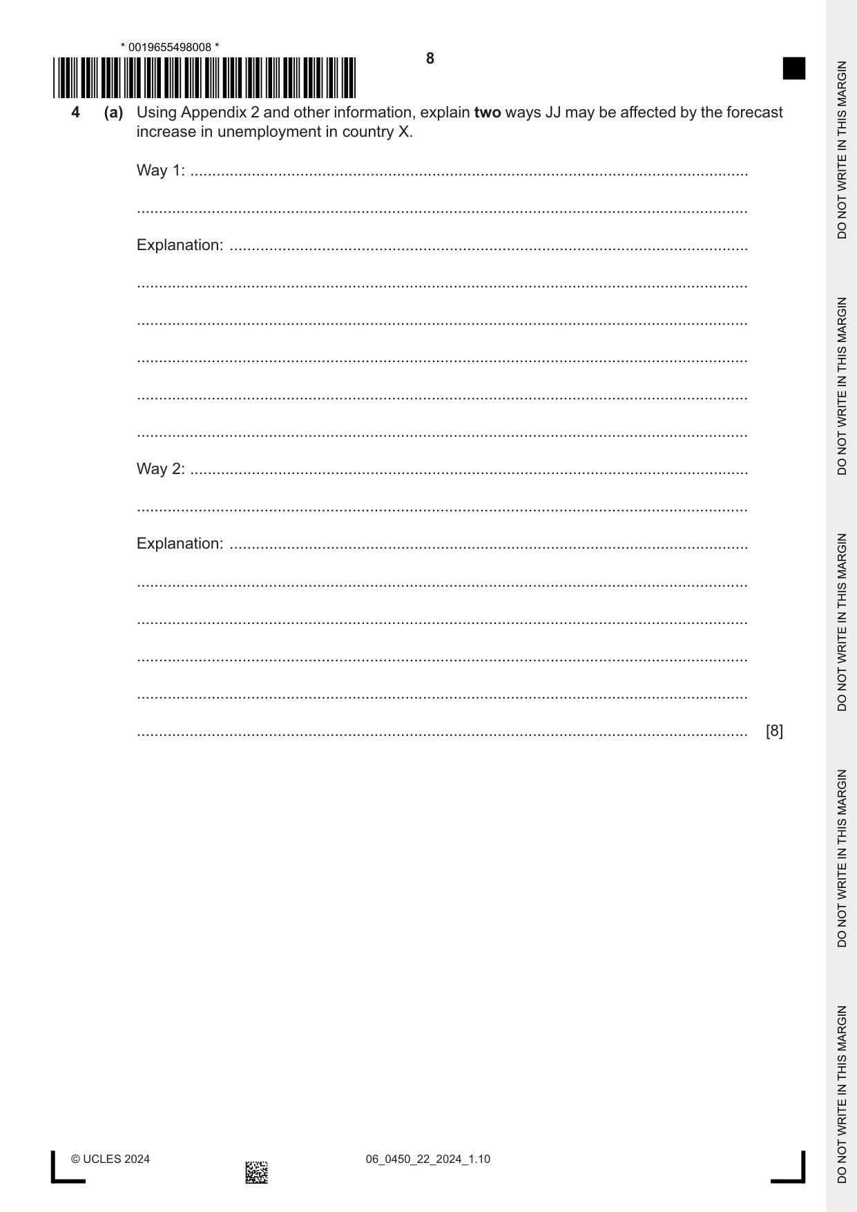 Cambridge IGCSE Business Studies 0450 2024 May/June Paper 2 · Variant 2 question paper, page 8 of 12
