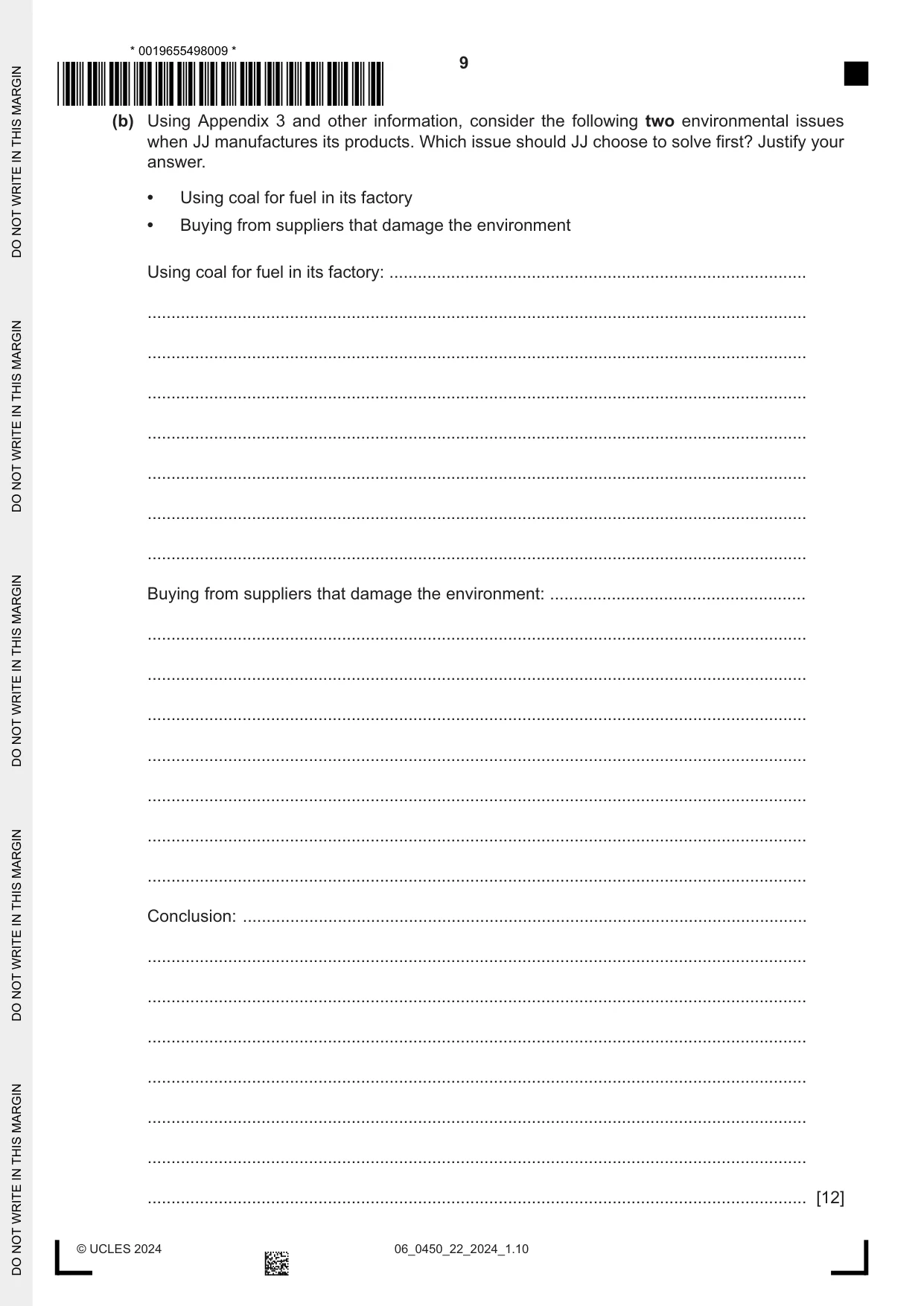 Cambridge IGCSE Business Studies 0450 2024 May/June Paper 2 · Variant 2 question paper, page 9 of 12