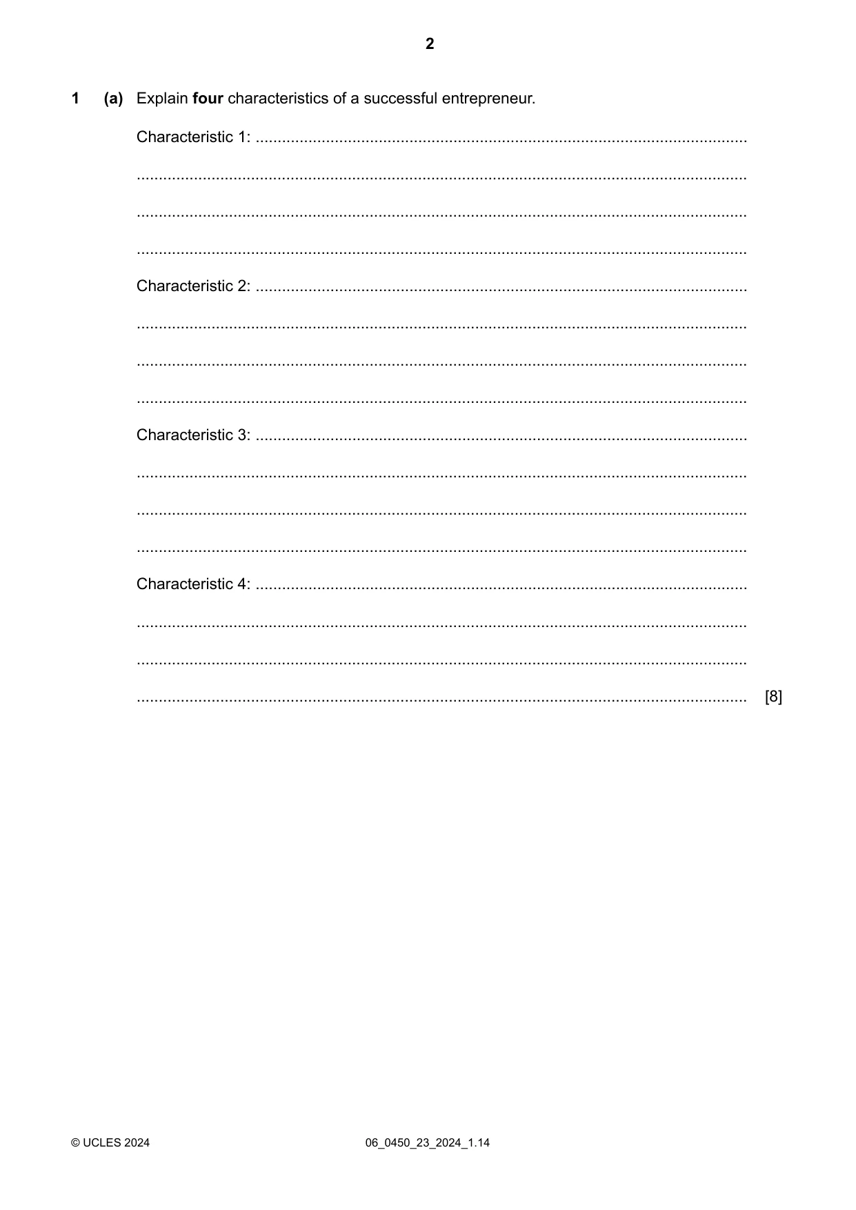 Cambridge IGCSE Business Studies 0450 2024 May/June Paper 2 · Variant 3 question paper, page 2 of 12