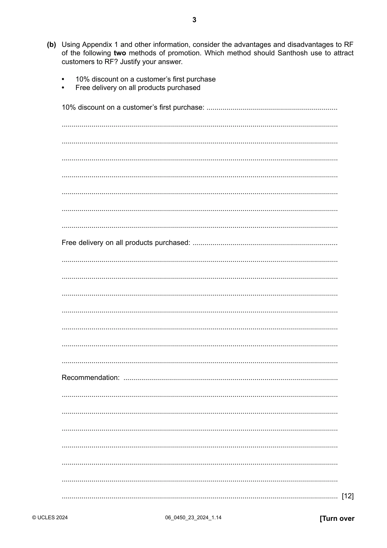 Cambridge IGCSE Business Studies 0450 2024 May/June Paper 2 · Variant 3 question paper, page 3 of 12