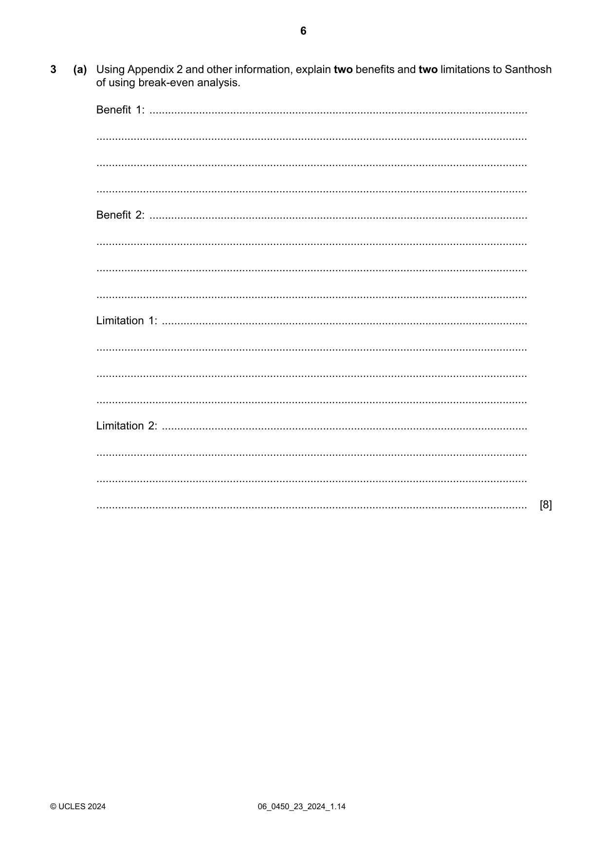 Cambridge IGCSE Business Studies 0450 2024 May/June Paper 2 · Variant 3 question paper, page 6 of 12
