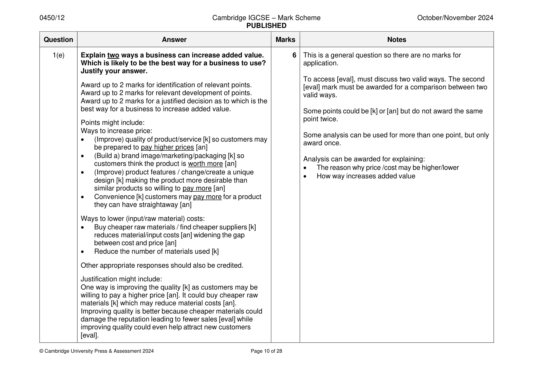 Mark scheme, page 10 of 28